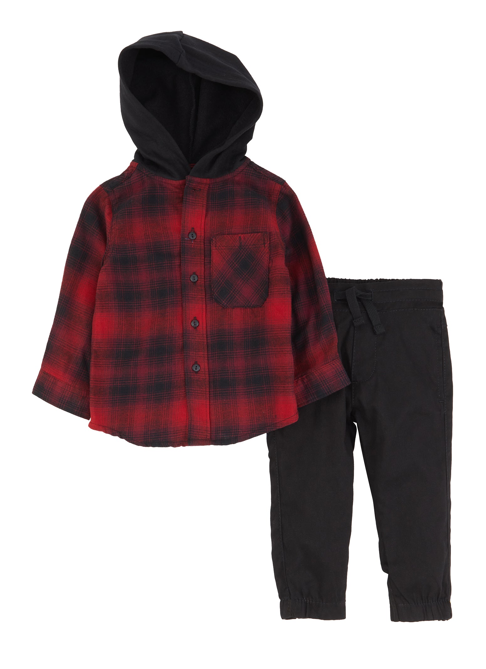 Toddler Boys Hooded Plaid Flannel Shirt and Joggers
