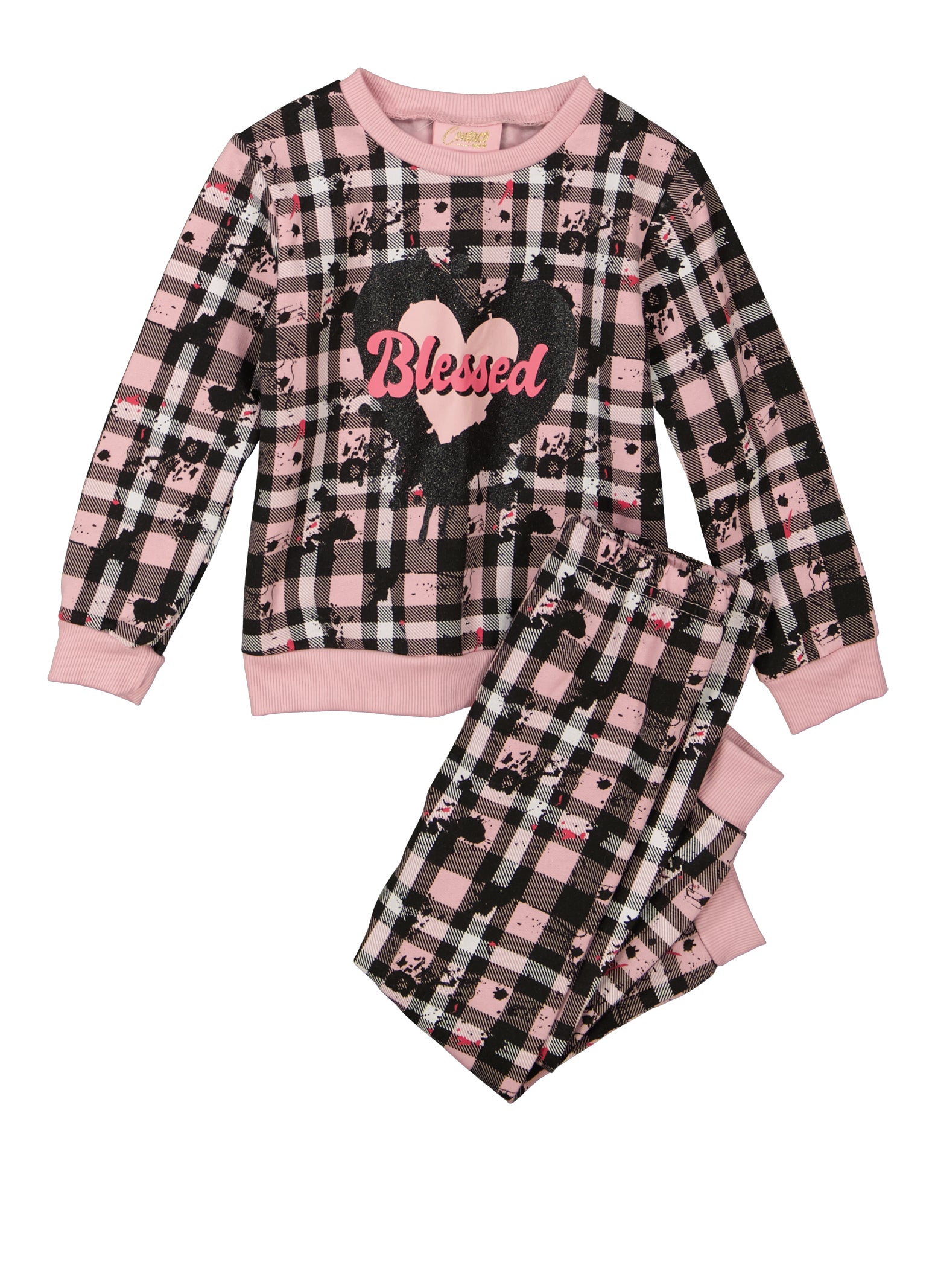 Toddler Girls Blessed Mixed Print Sweatshirt and Joggers - Black