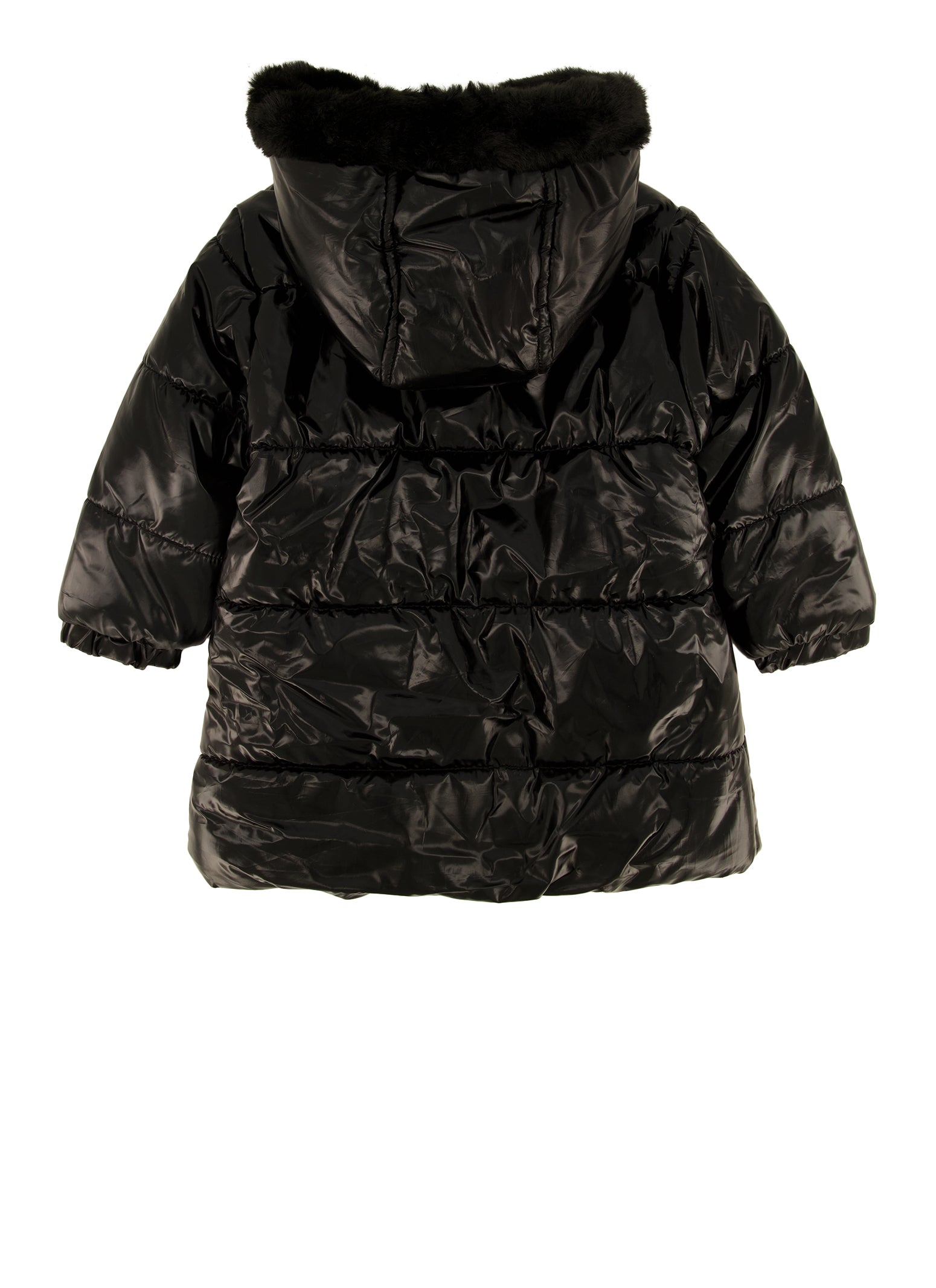Toddler Girls Faux Patent Leather Hooded Puffer Jacket