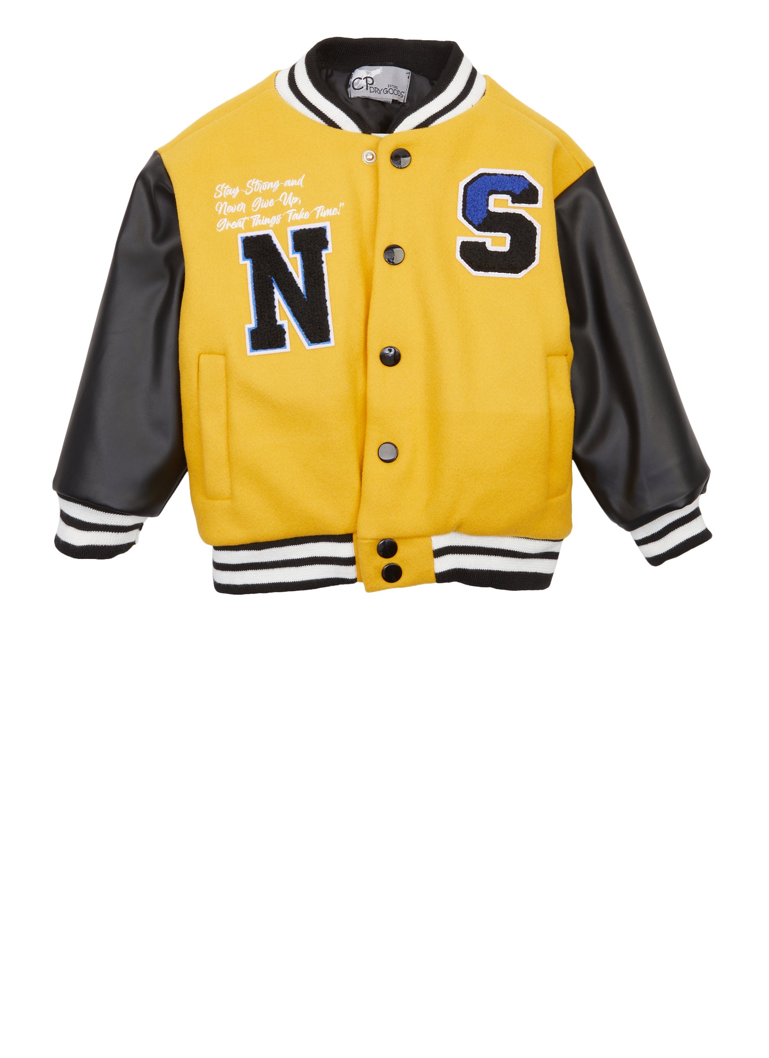 Toddler Boys Graphic Chenille Patch PU Sleeve Varsity Jacket