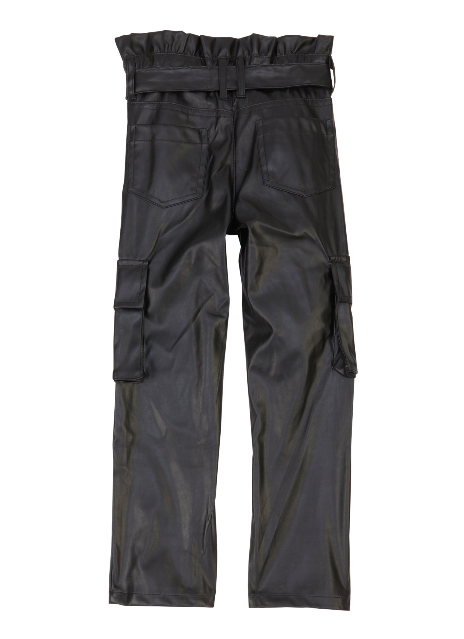 Little Girls Faux Leather Cargo Pants - Black