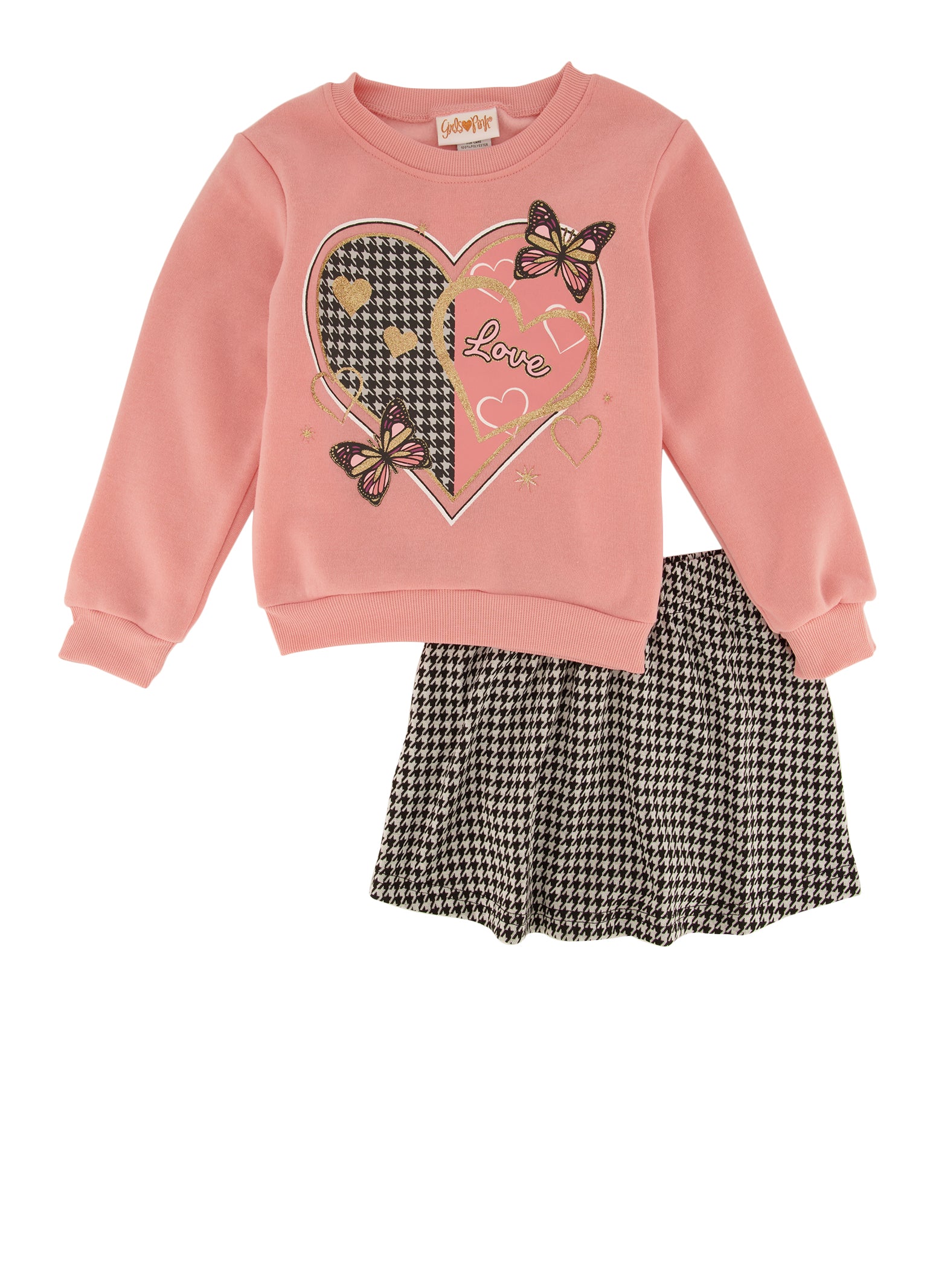Little Girls Love Heart Graphic Sweatshirt and Skirt