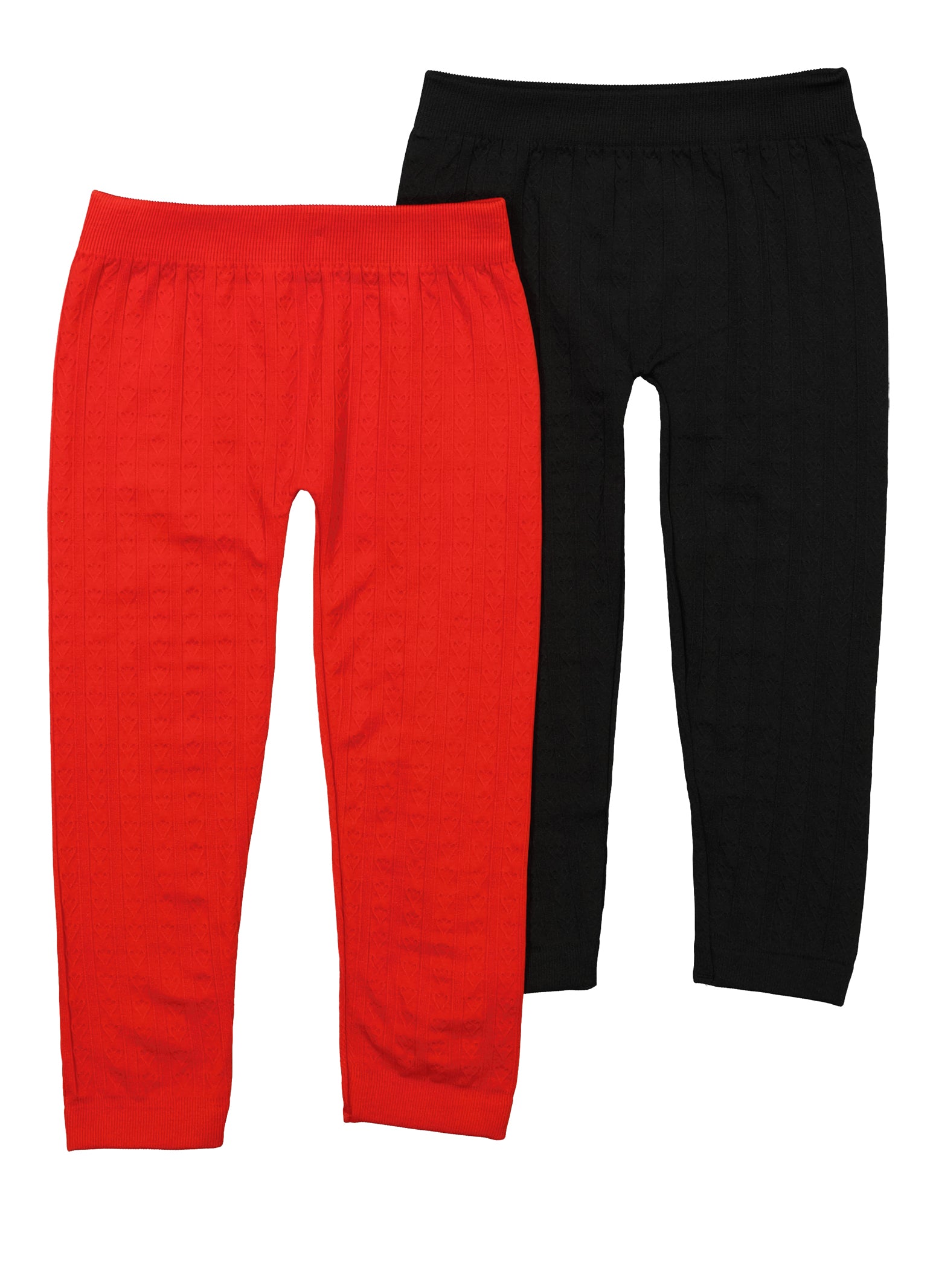 Little Girls Fleece Heart Textured Knit Leggings 2 Pack Set