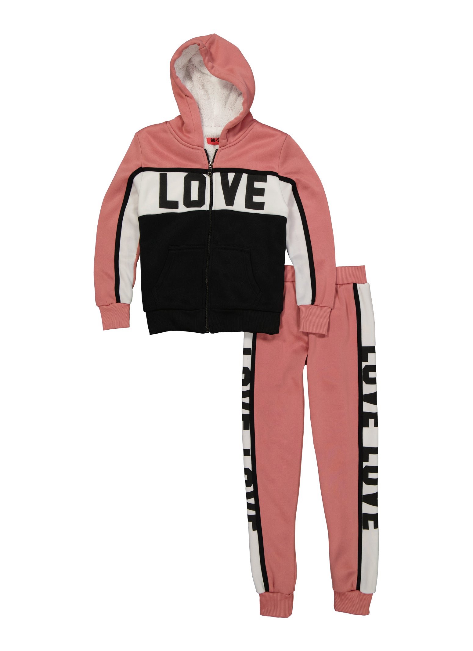 Girls Love Color Block Zip Front Hoodie and Joggers