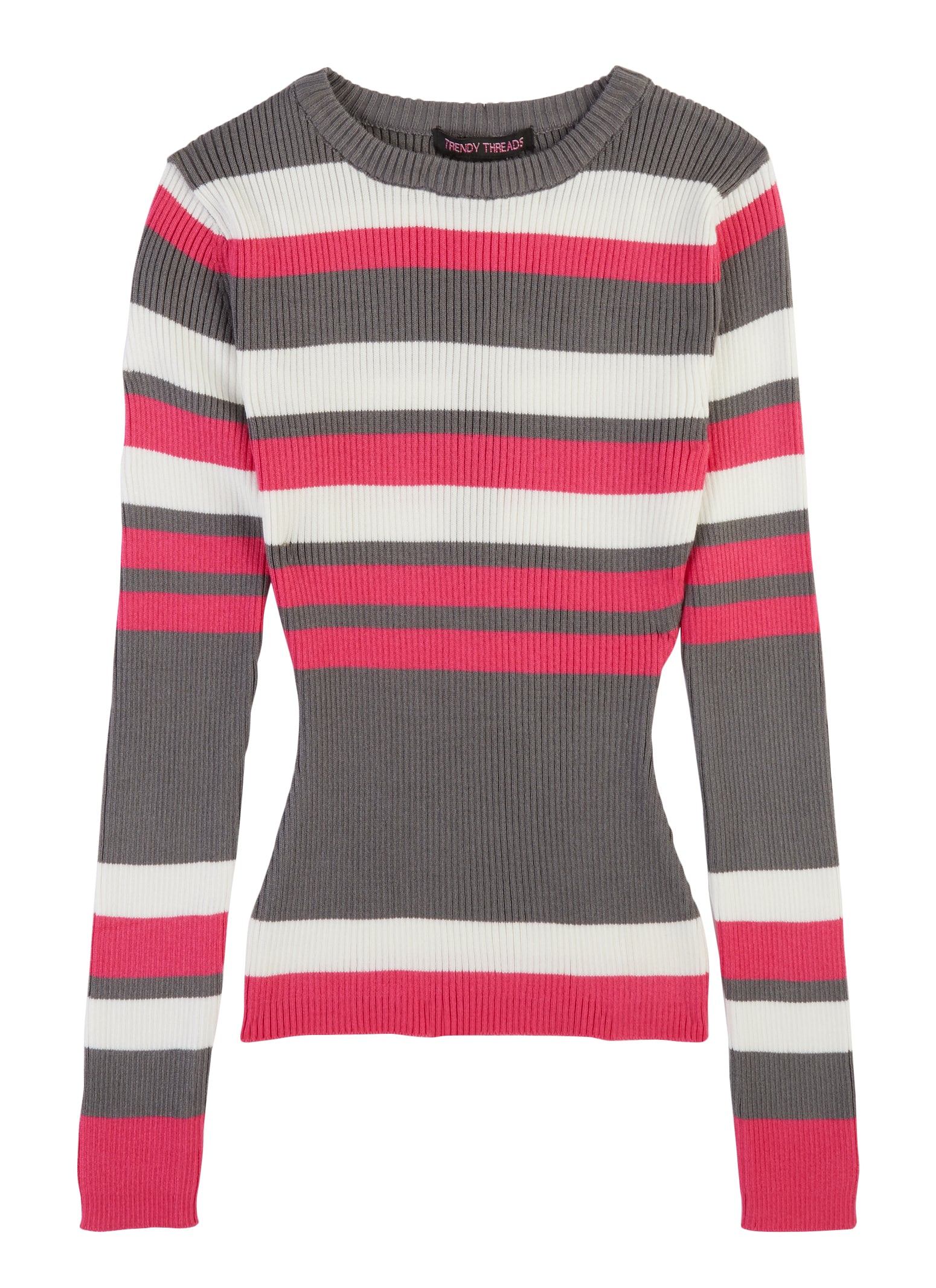 Girls Striped Crew Neck Pullover Sweater