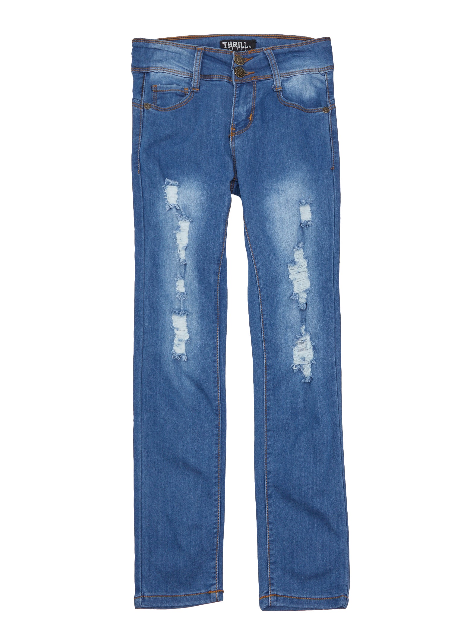 Girls Distressed Medium Wash Skinny Jeans
