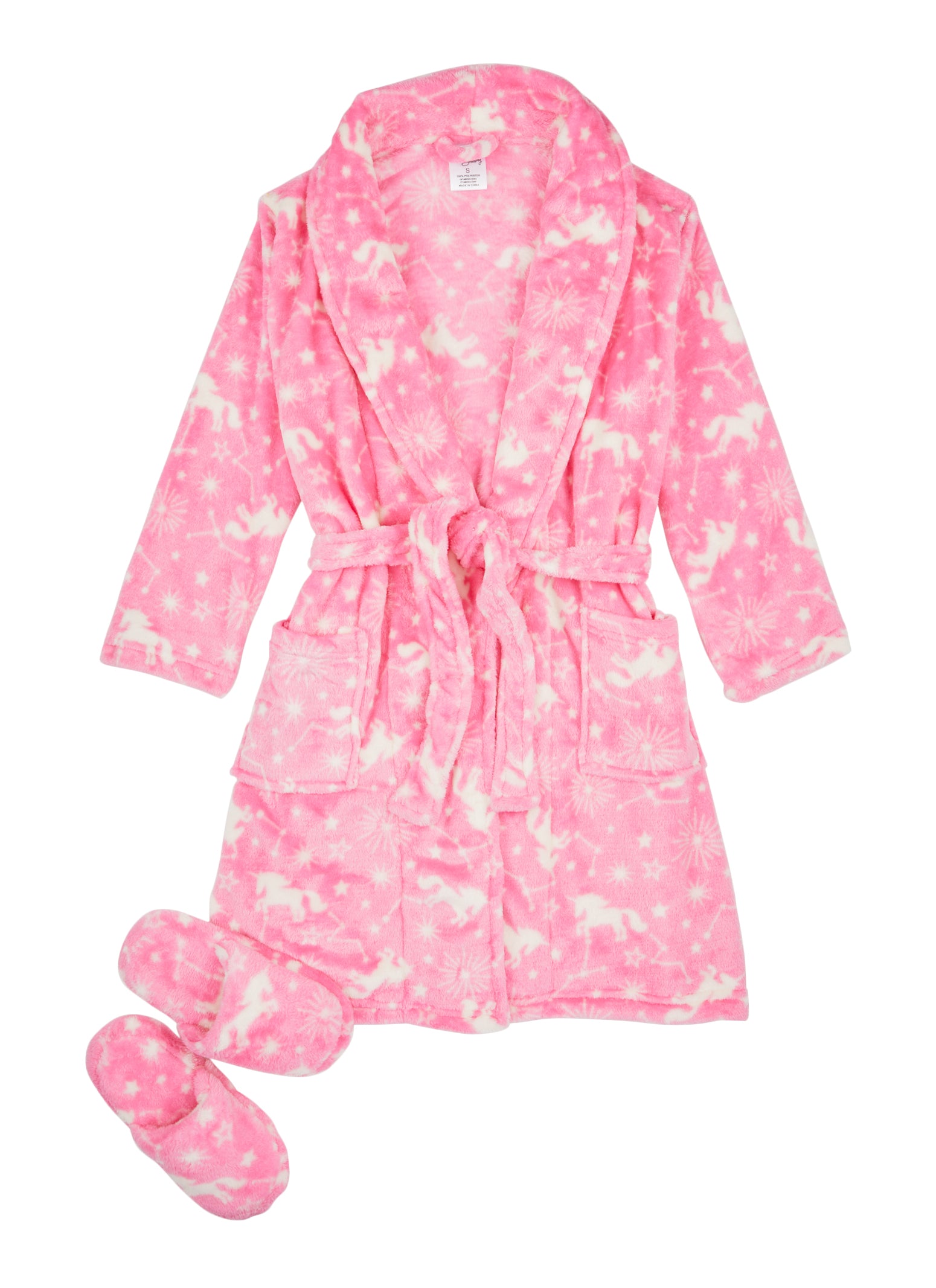 Girls Unicorn Printed Plush Robe and Slippers