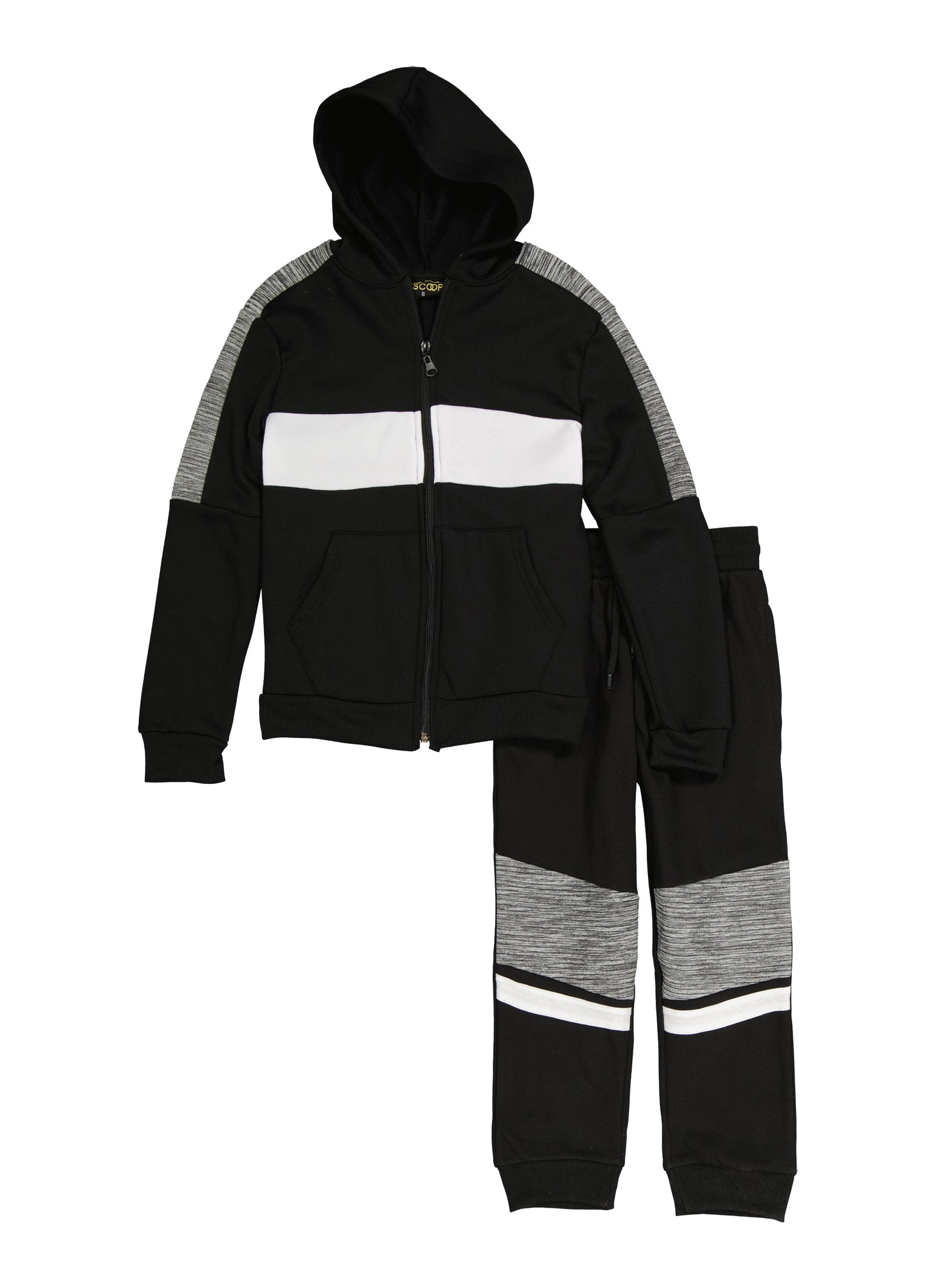 Boys Color Blocked Marled Detail Zip Hoodie and Joggers