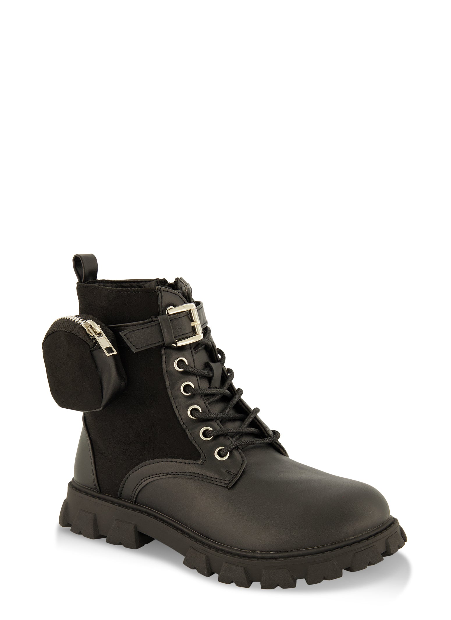 Girls Zip Pouch Lug Sole Combat Boots