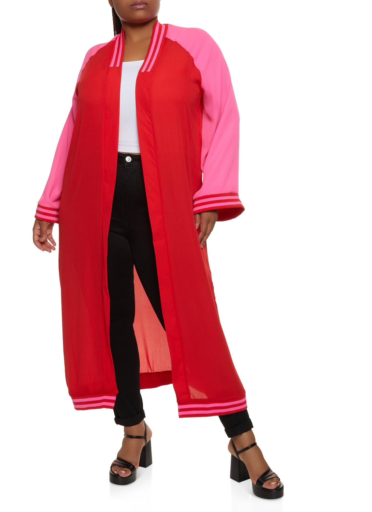 Plus Size Varsity Stripe Lightweight Jacket