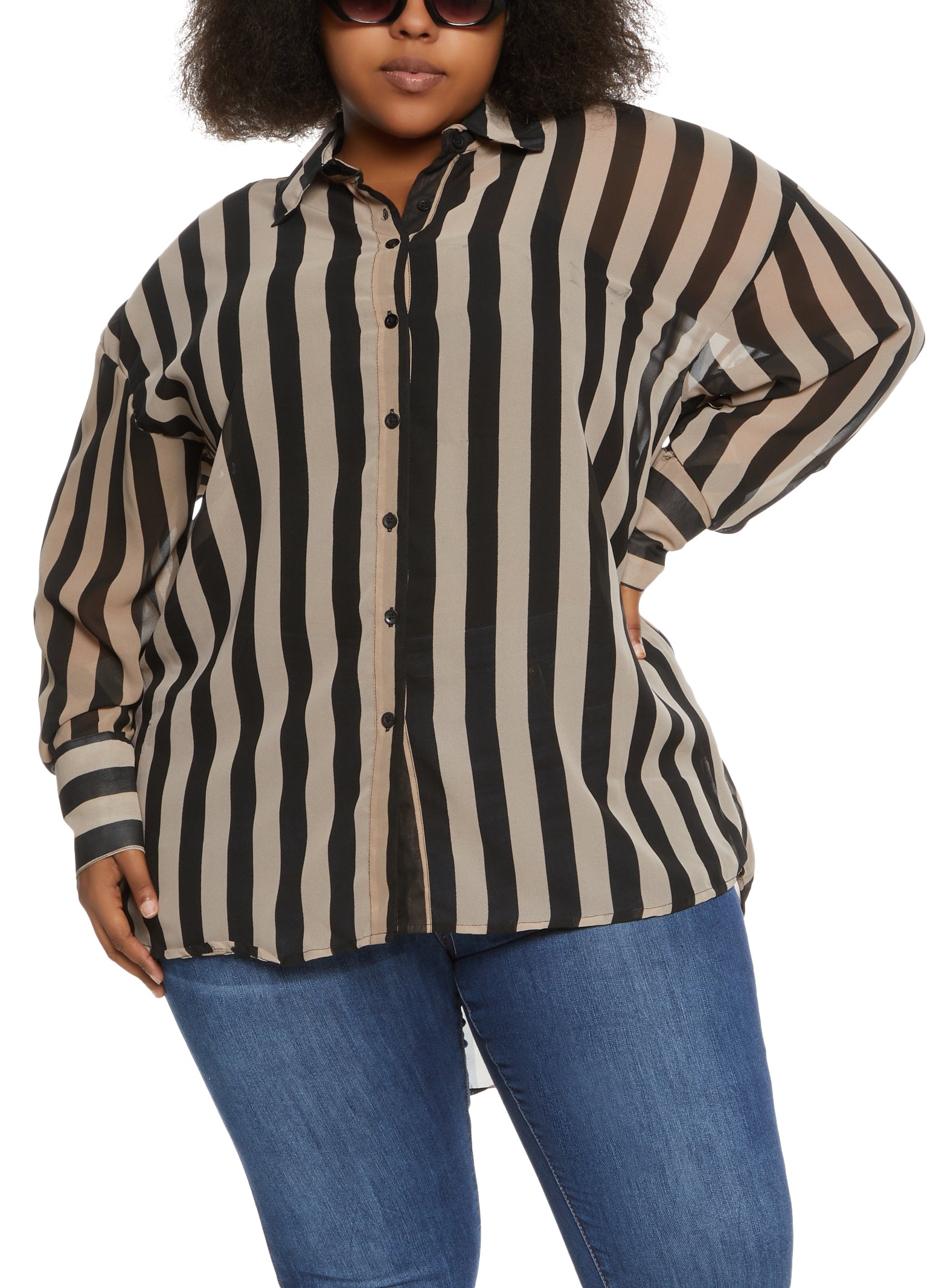 Plus Size Striped Long Sleeve Shirt