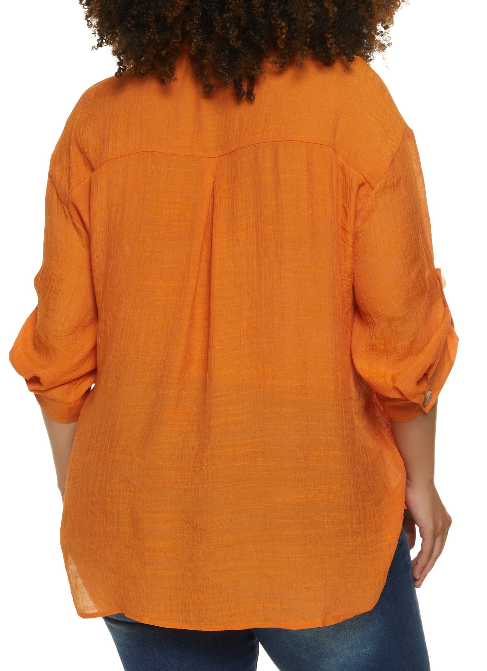 Plus Size Linen Drop Shoulder Button Front Shirt