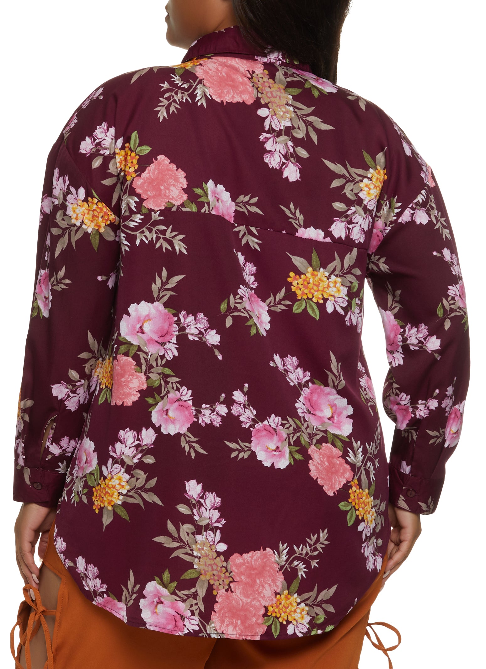 Plus Size Floral Print Long Sleeve Button Front Shirt