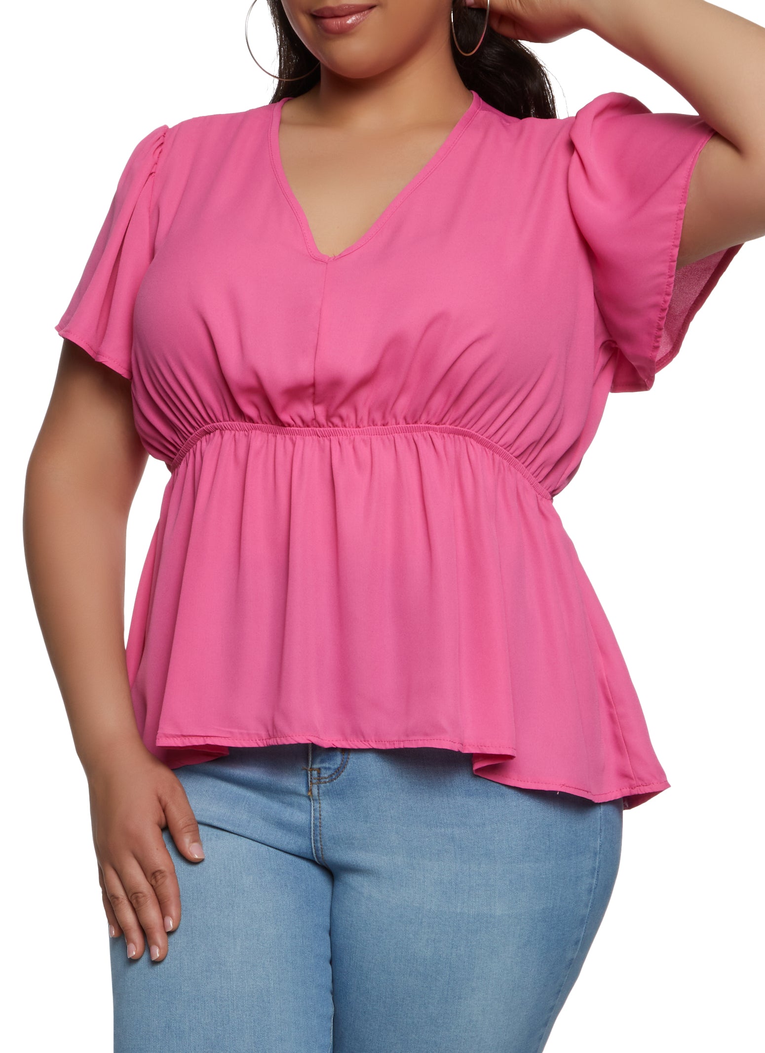 Plus Size V Neck Bell Sleeve Top