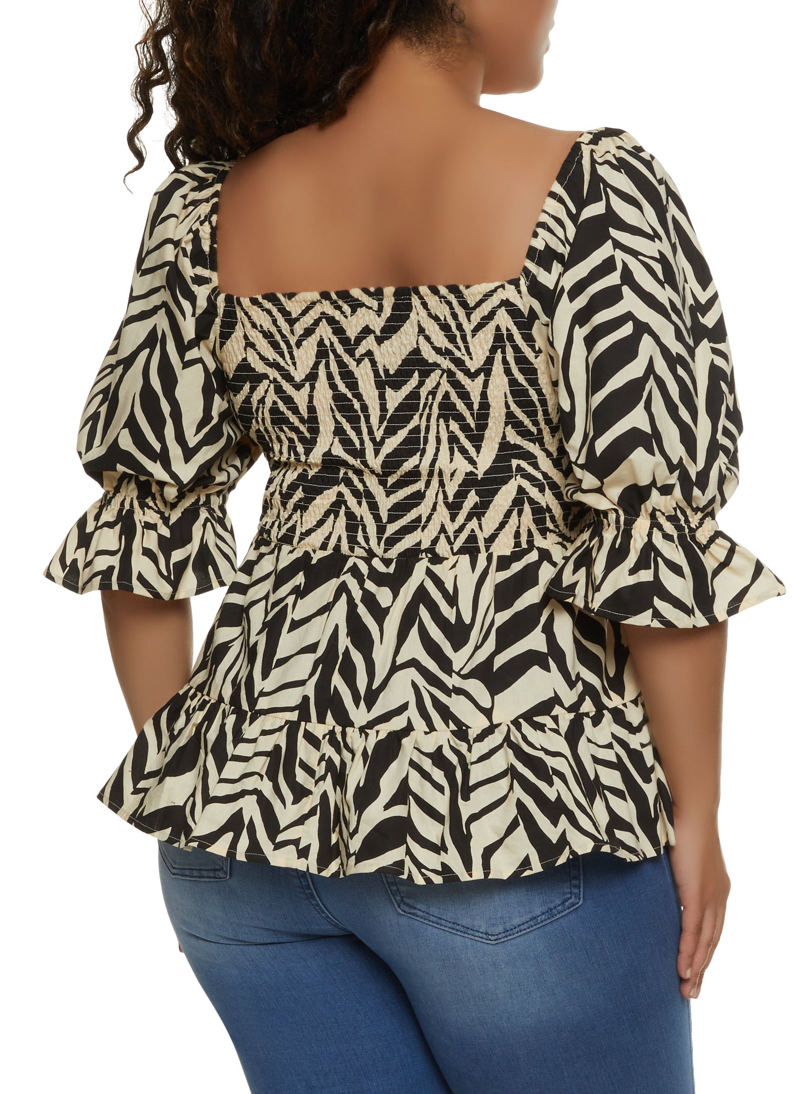 Plus Size Printed Smocked Puff Sleeve Top