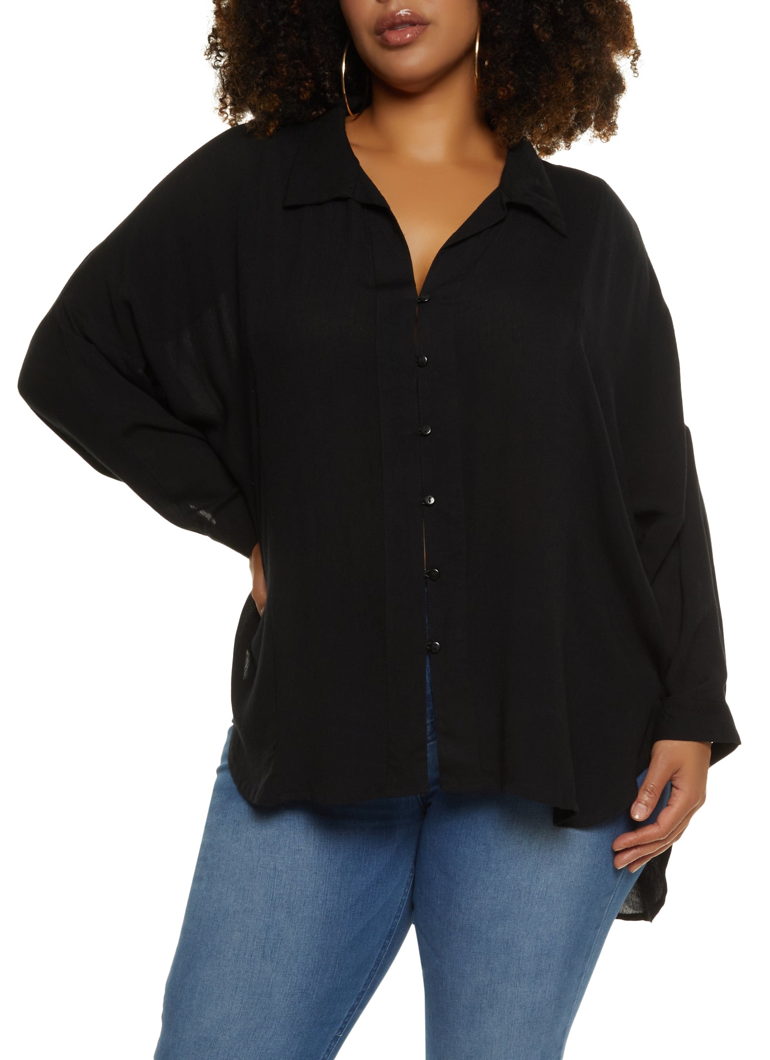 Plus Size Airy Button Front Shirt
