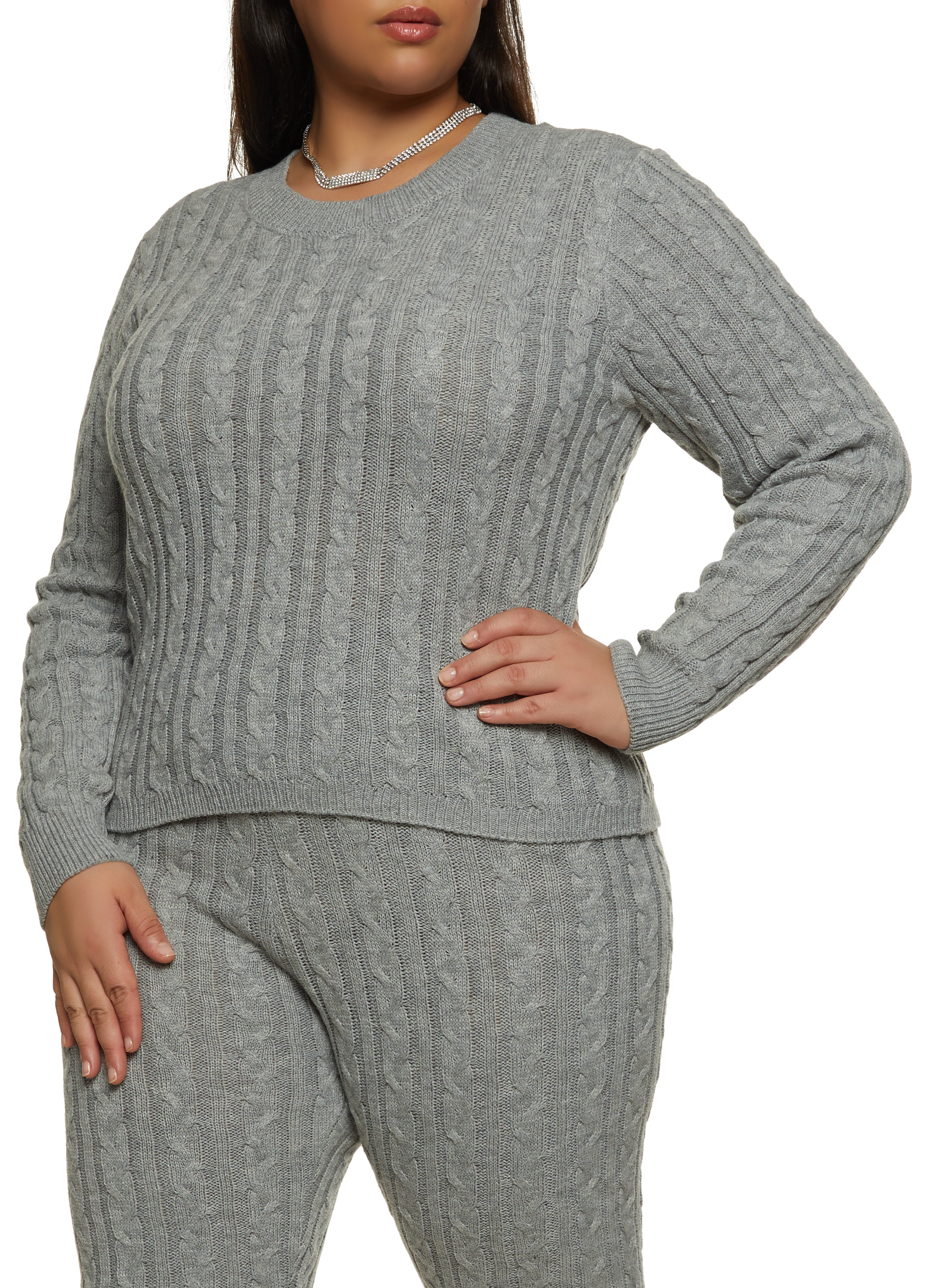Plus Size Cable Knit Sweater - Heather