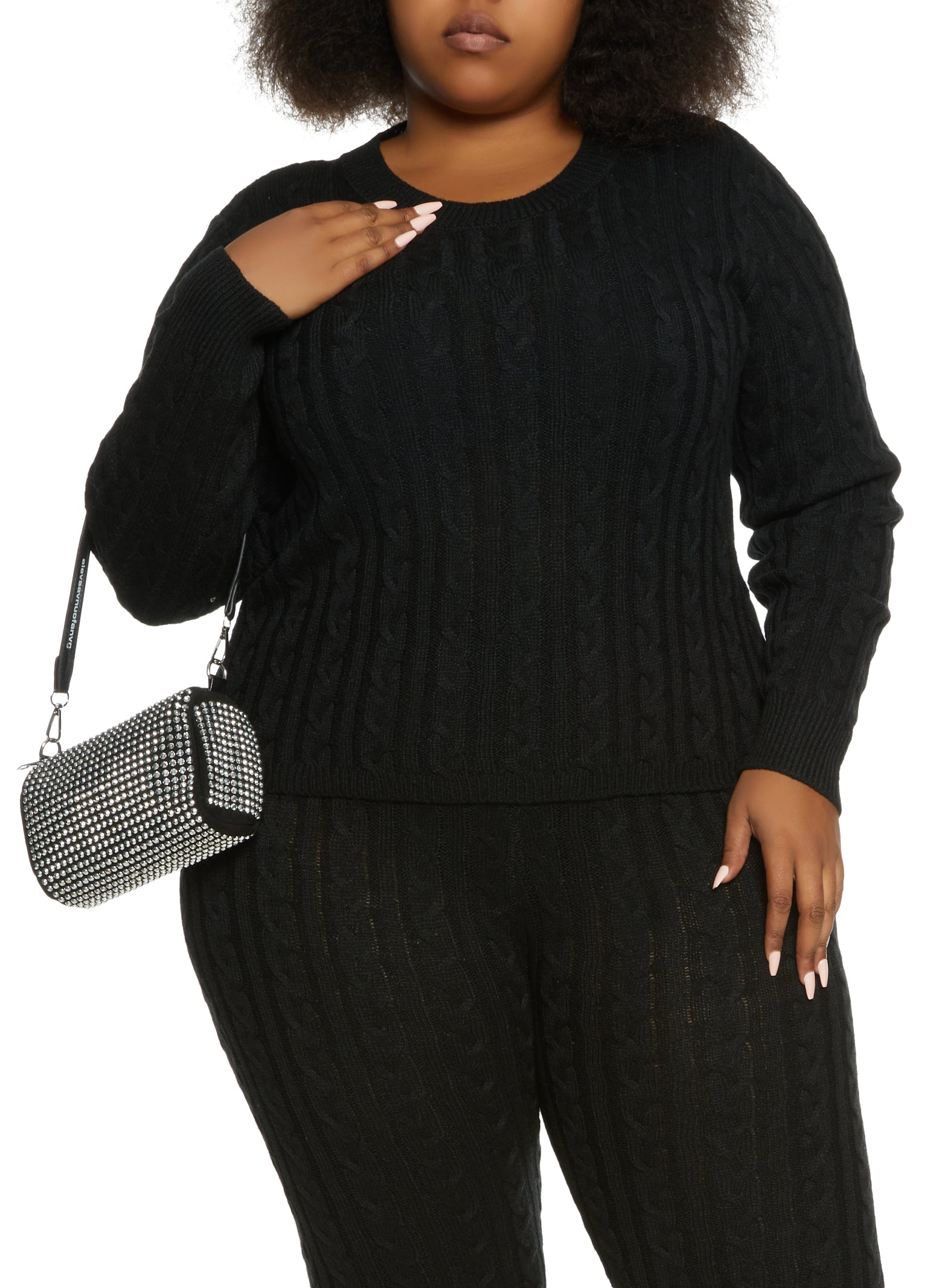 Plus Size Solid Cable Knit Sweater