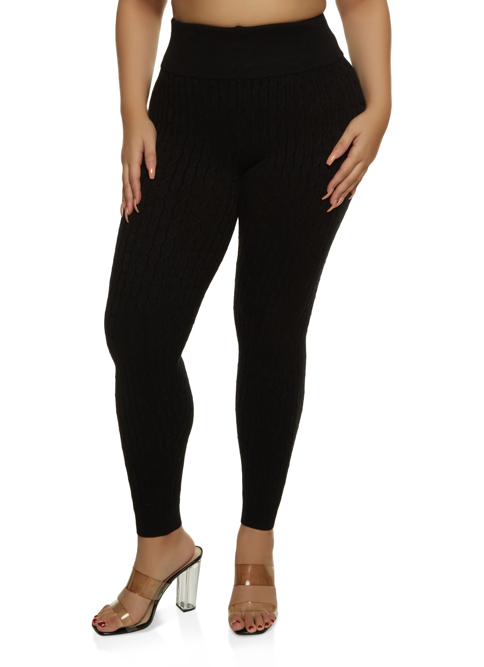 Plus Size Cable Knit High Waisted Leggings