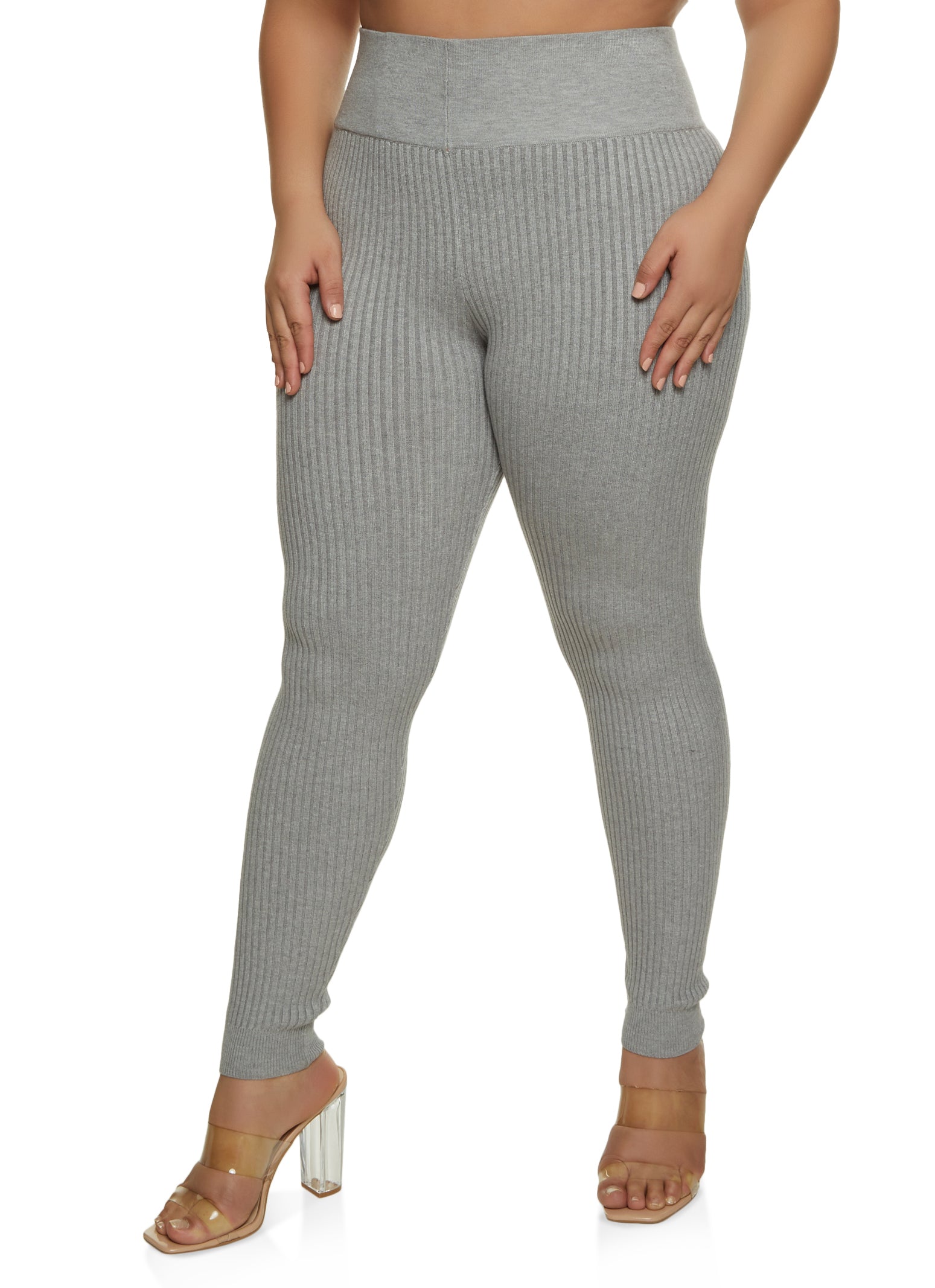 Plus Size Ribbed High Waisted Leggings - Heather