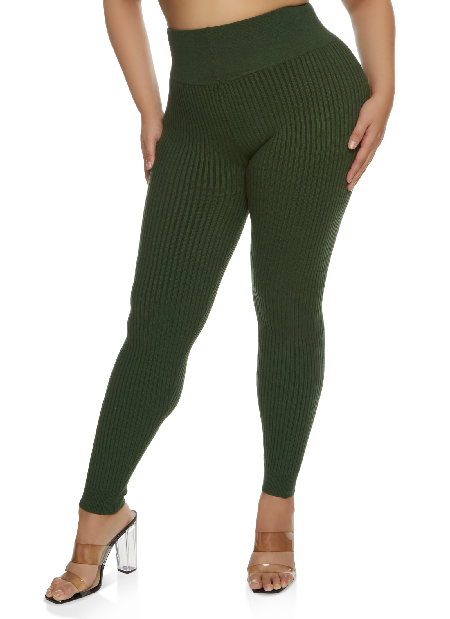 Plus Size Ribbed High Waisted Leggings