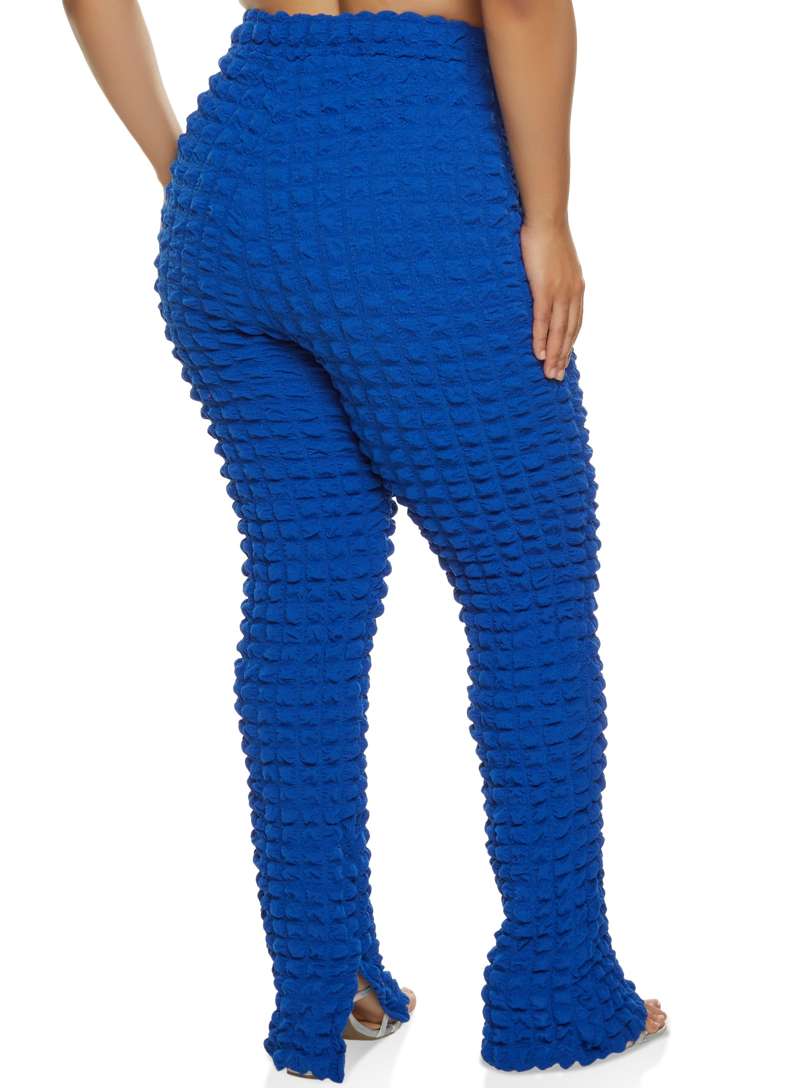 Plus Size Bubble Knit High Waist Split Hem Pants