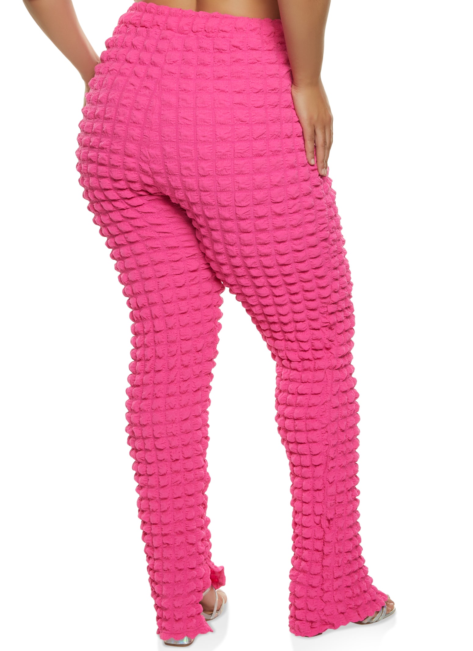 Plus Size Bubble Knit High Waist Split Hem Pants