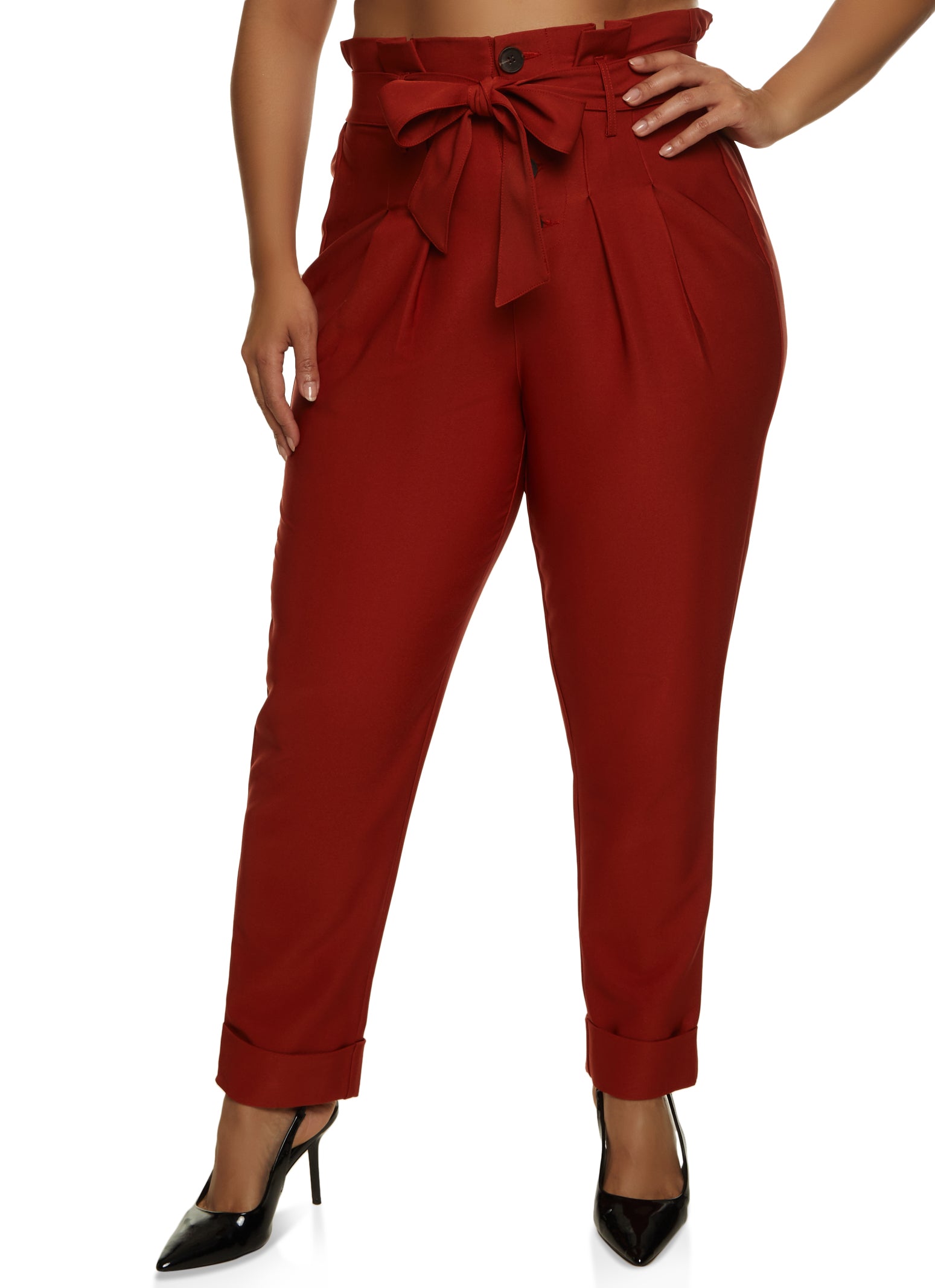 Plus Size Paperbag Pleated Pants