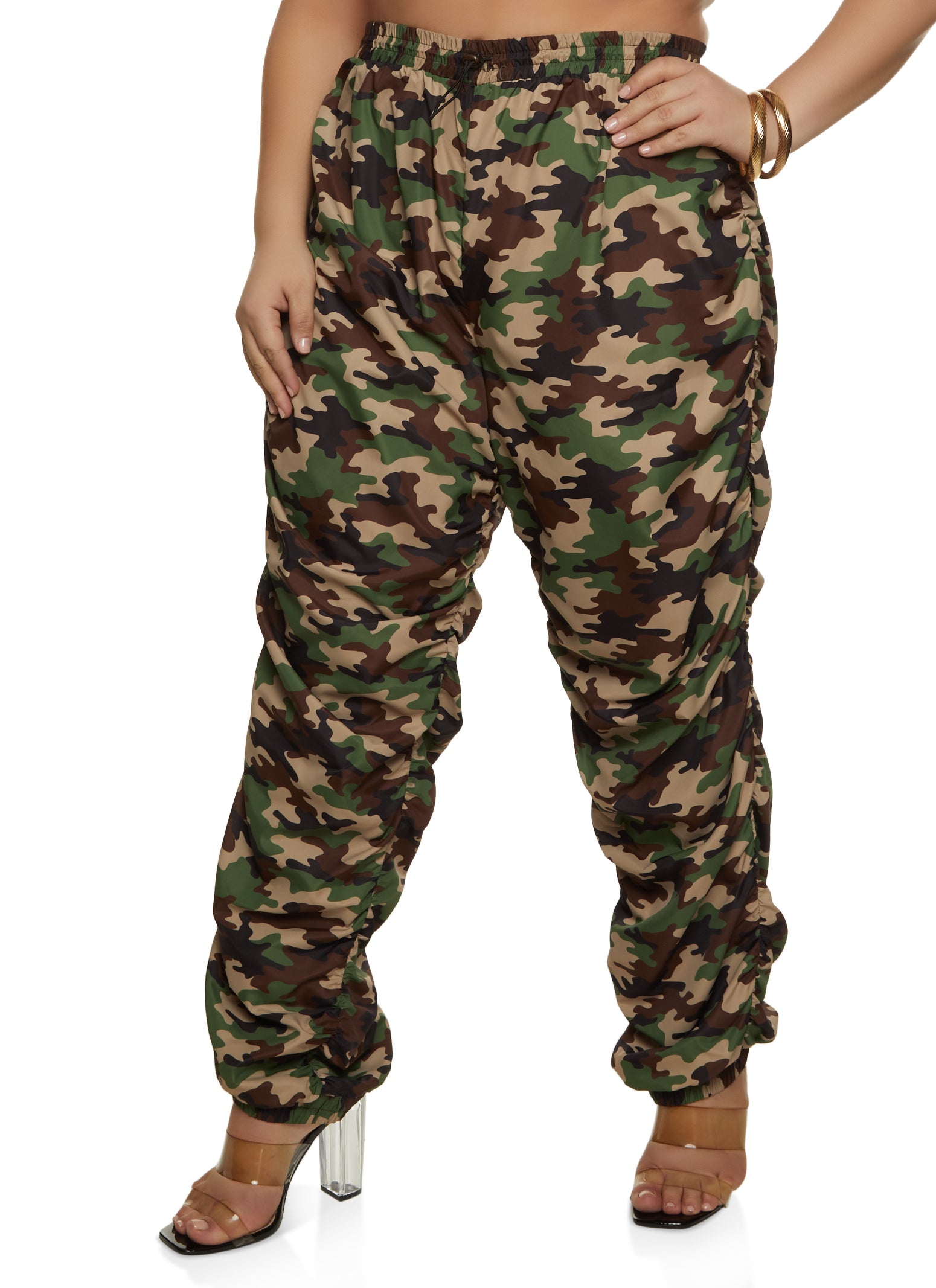 Plus Size Camo Toggle Drawstring Stacked Joggers