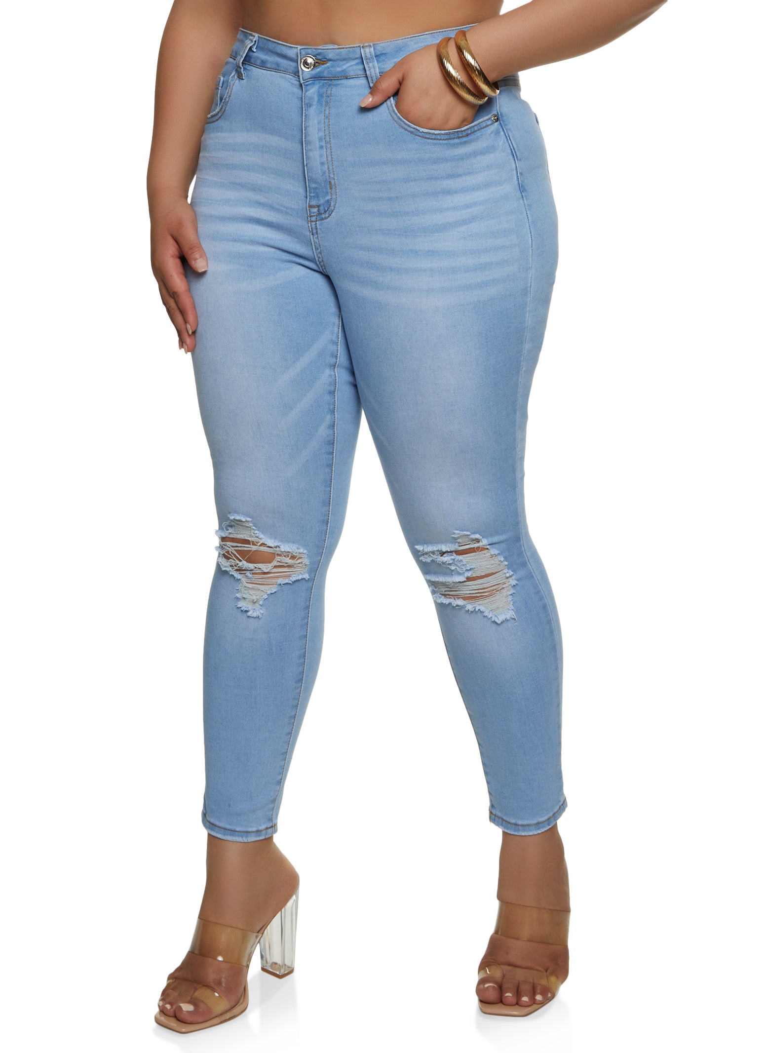 Plus Skinny Stretch Stacked Ripped Knee Jeans | boohoo