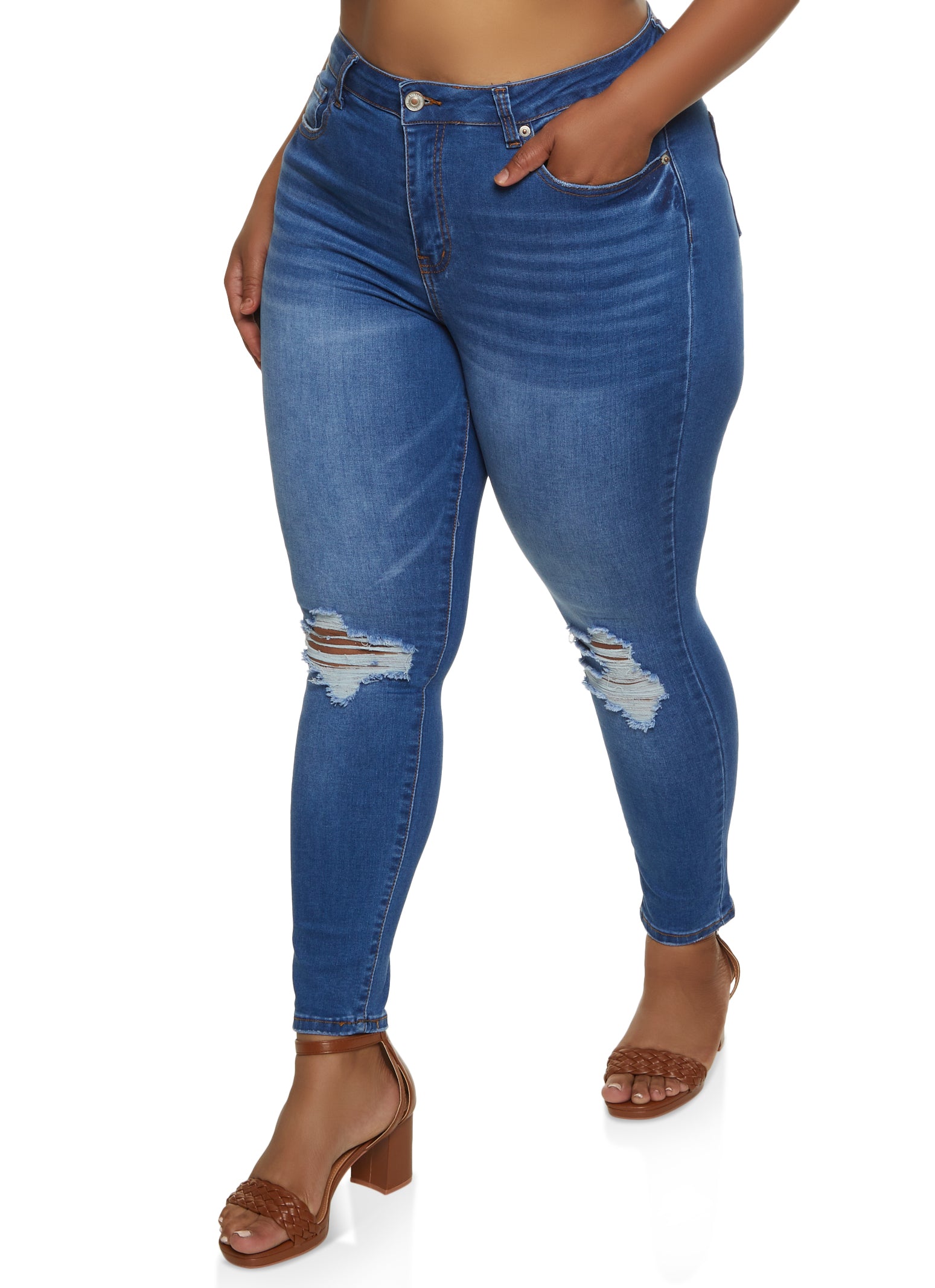 Plus Size WAX Ripped Knee Distressed Jeans