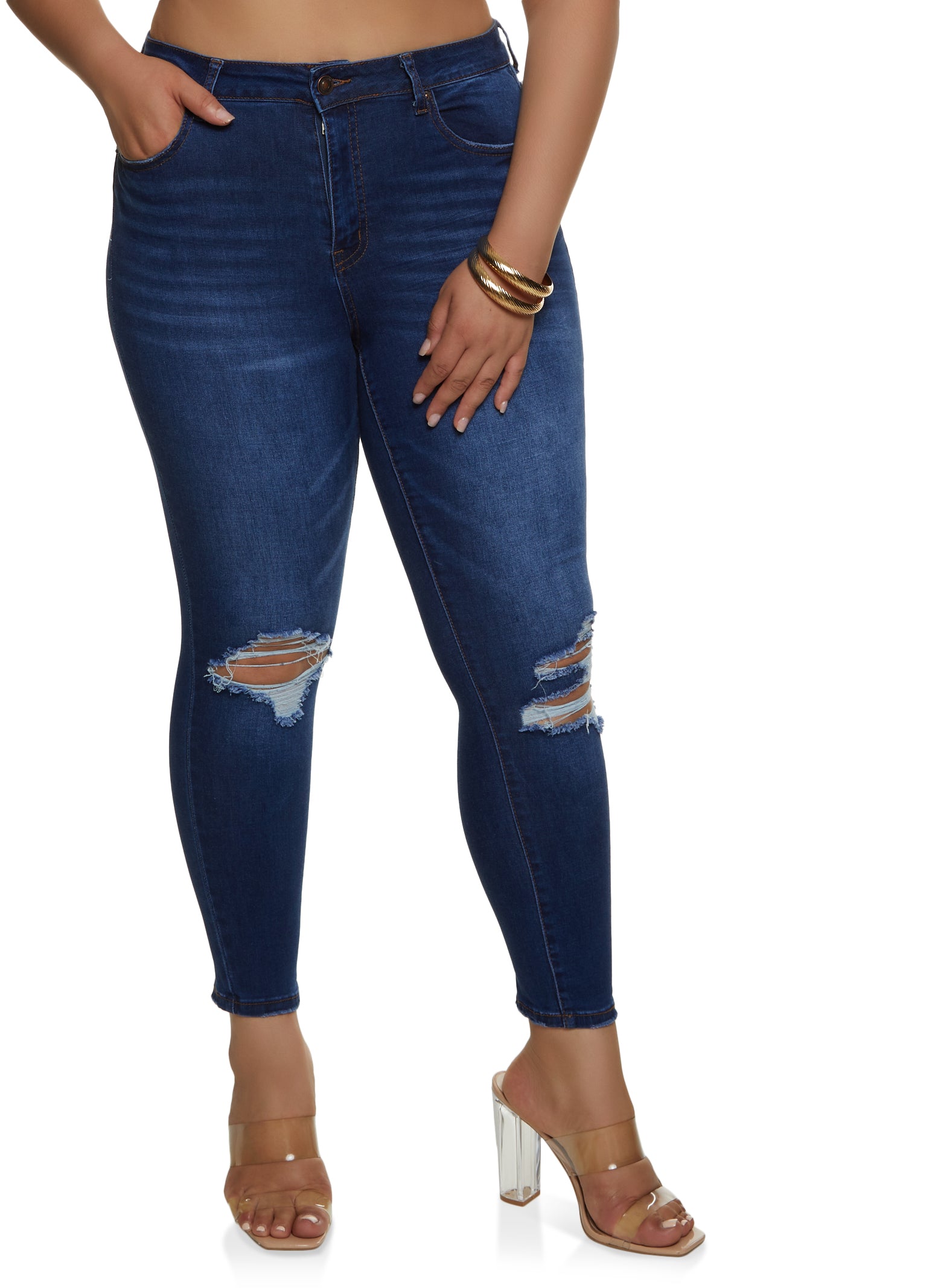Plus Size WAX Ripped Knee Distressed Jeans