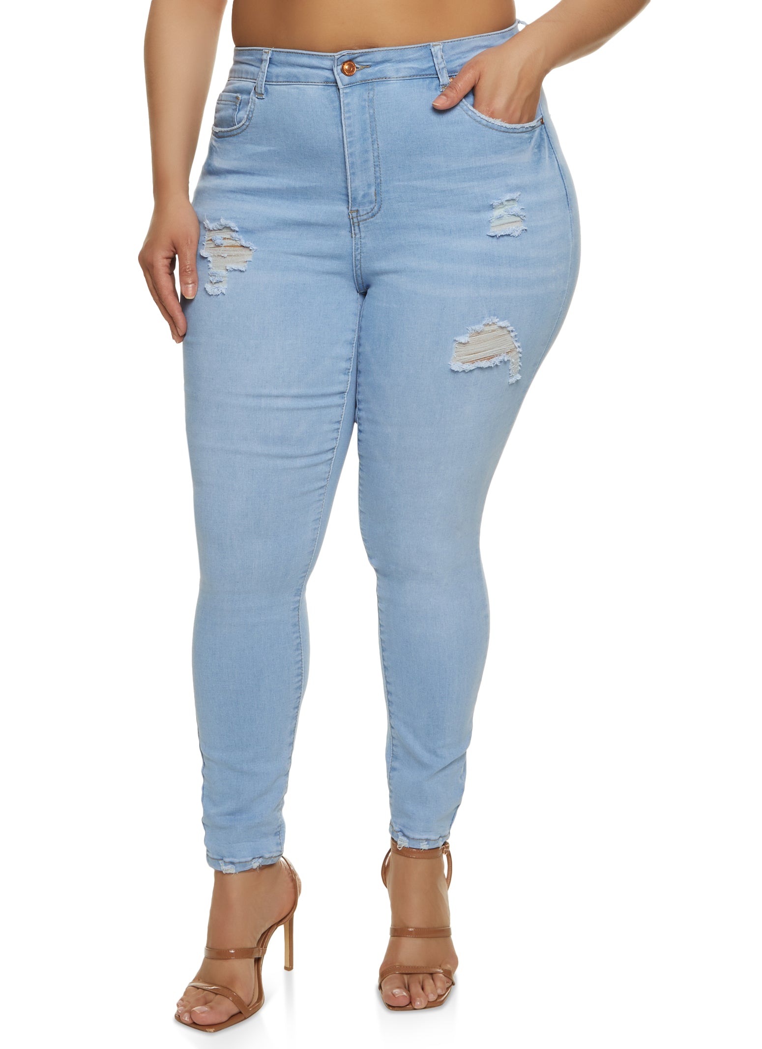 Plus Size WAX High Waisted Distressed Jeans - Light Wash