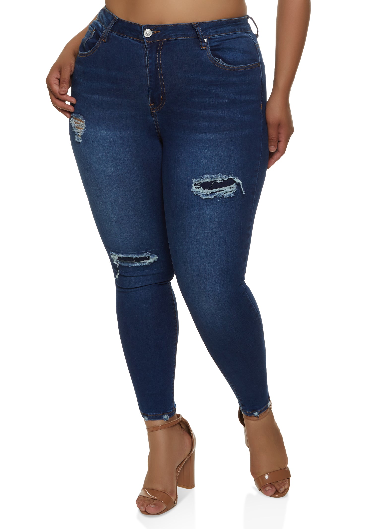 Plus Size WAX High Rise Distressed Skinny Jeans