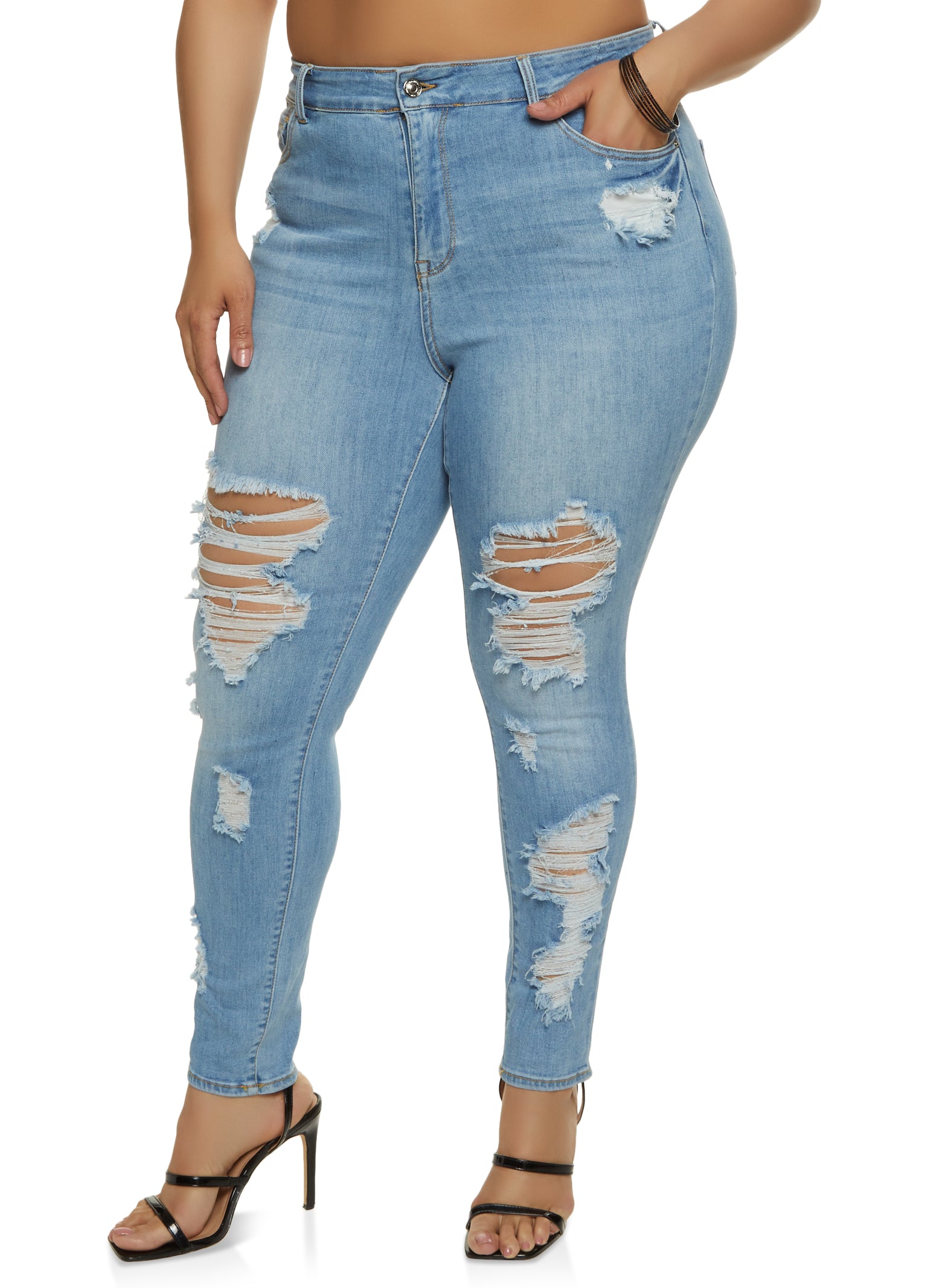 BT-O {YMI} Light Blue Distressed High Rise Flare Jeans PLUS SIZE