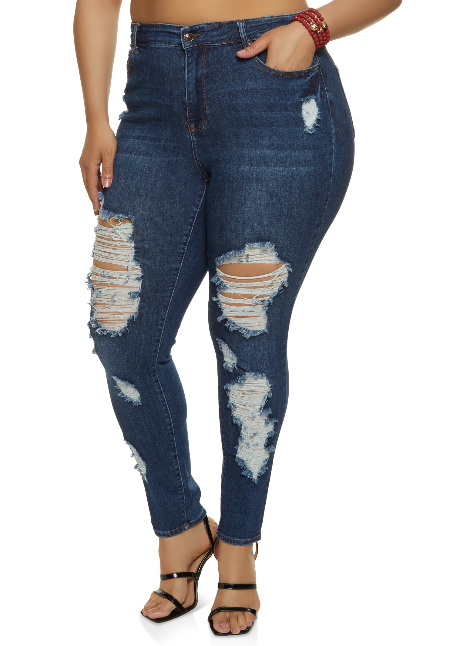 Plus Size WAX Distressed High Waisted Jeans