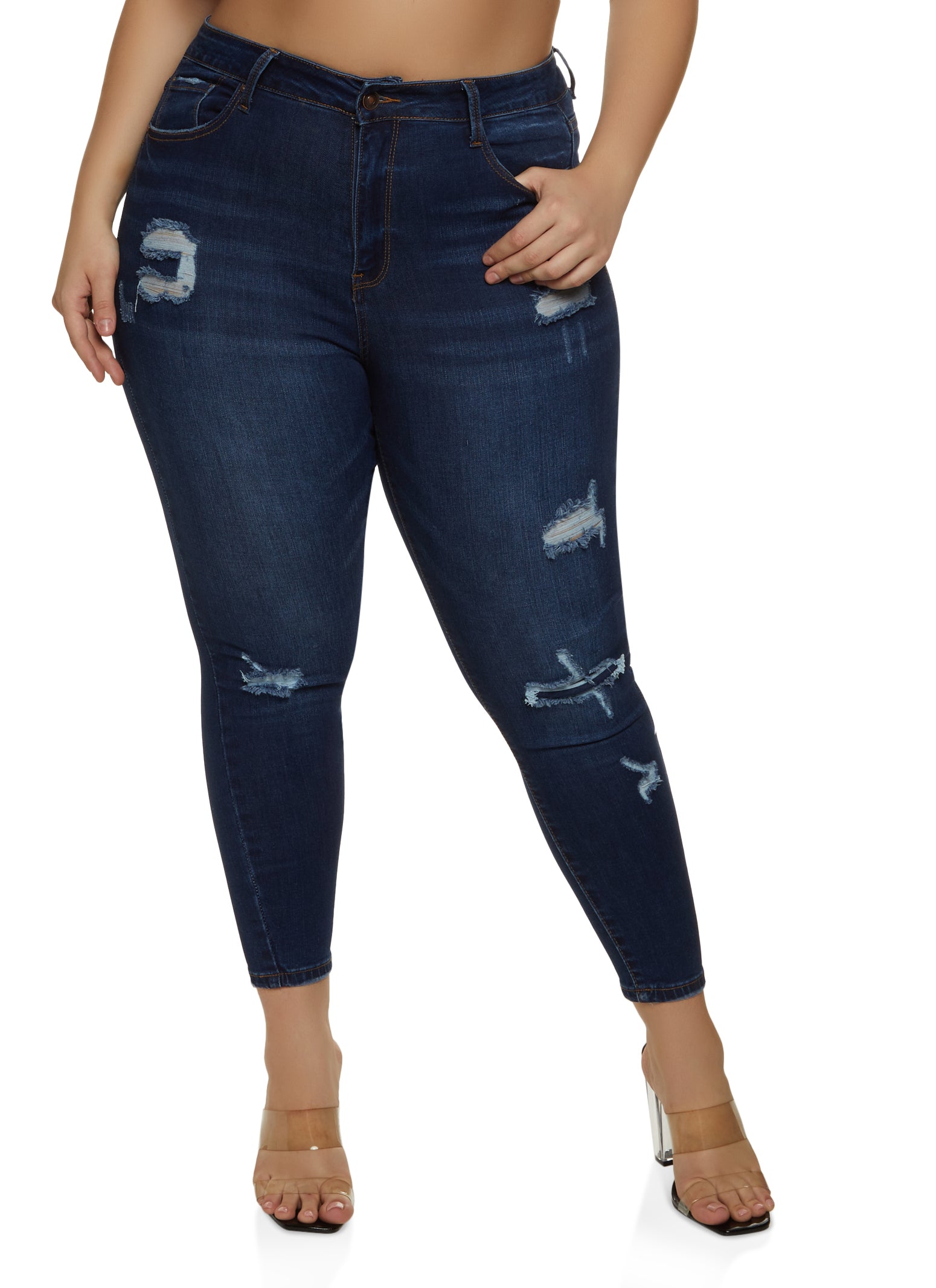 Plus Size WAX Distressed Cropped Jeans