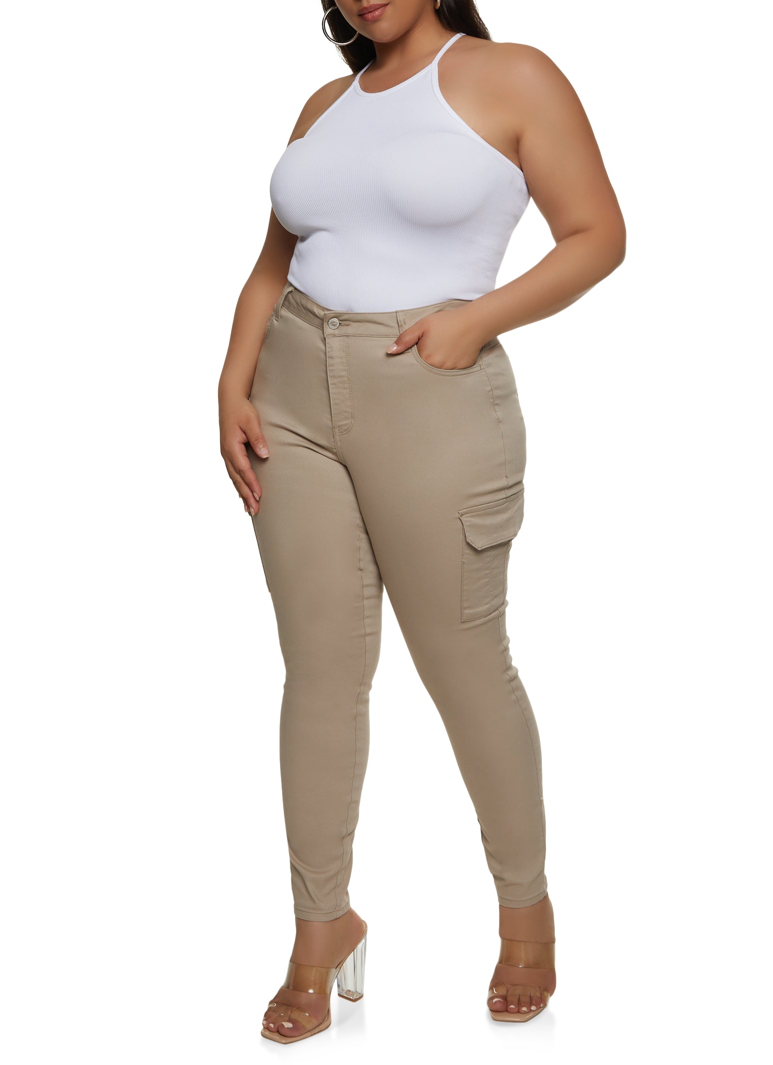 Plus Size Cargo Pocket Skinny Pants