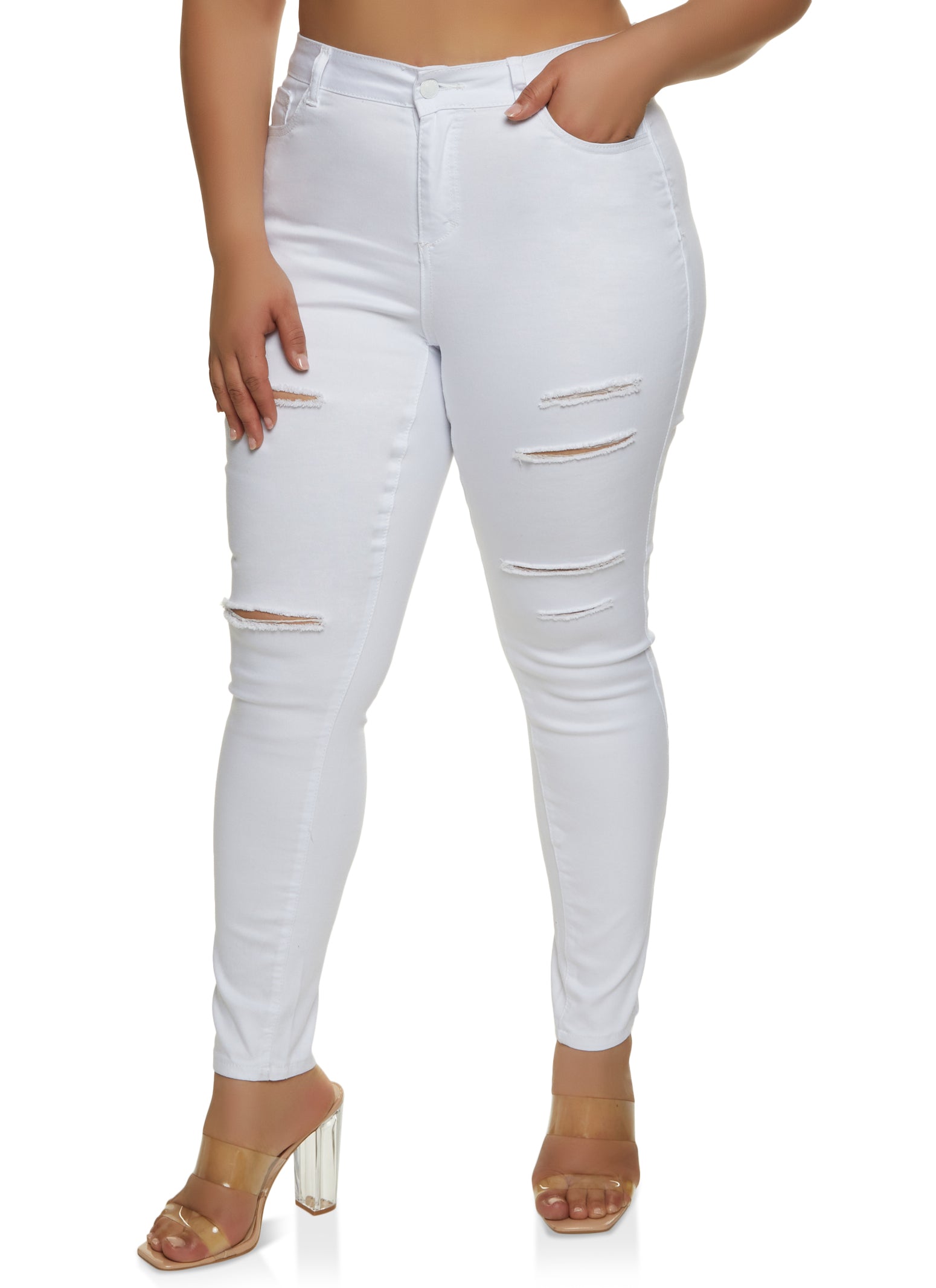 Plus Size WAX Distressed High Waist Jeans