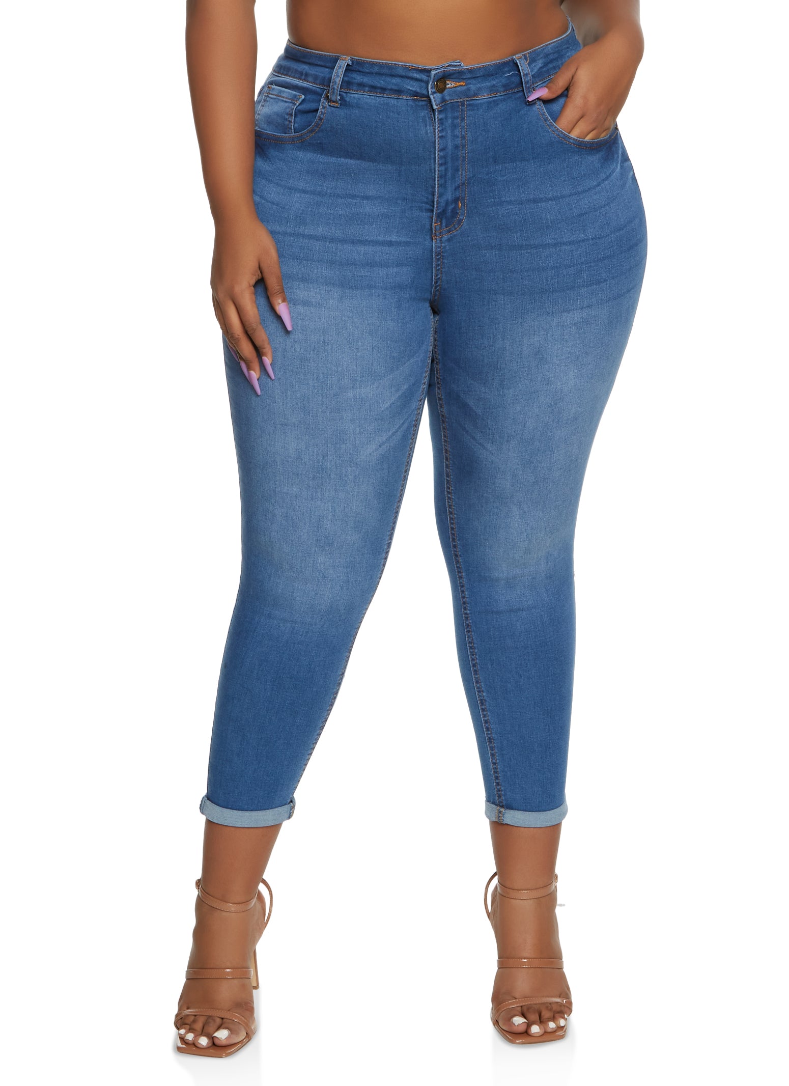 Plus Size WAX Basic Rolled Cuff Jeans