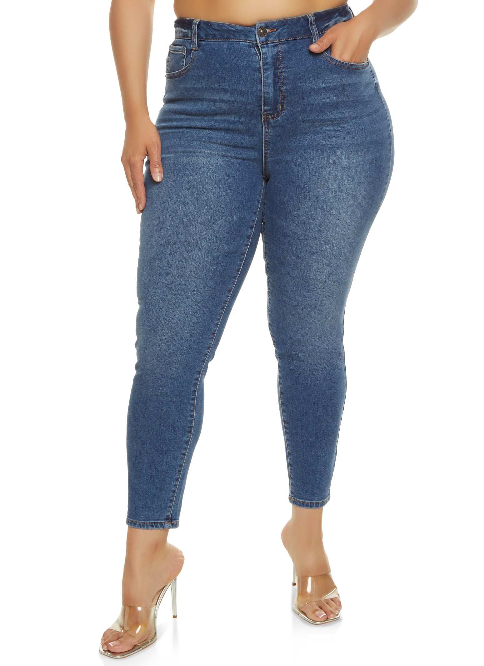 Plus Size WAX Whiskered High Waisted Skinny Jeans