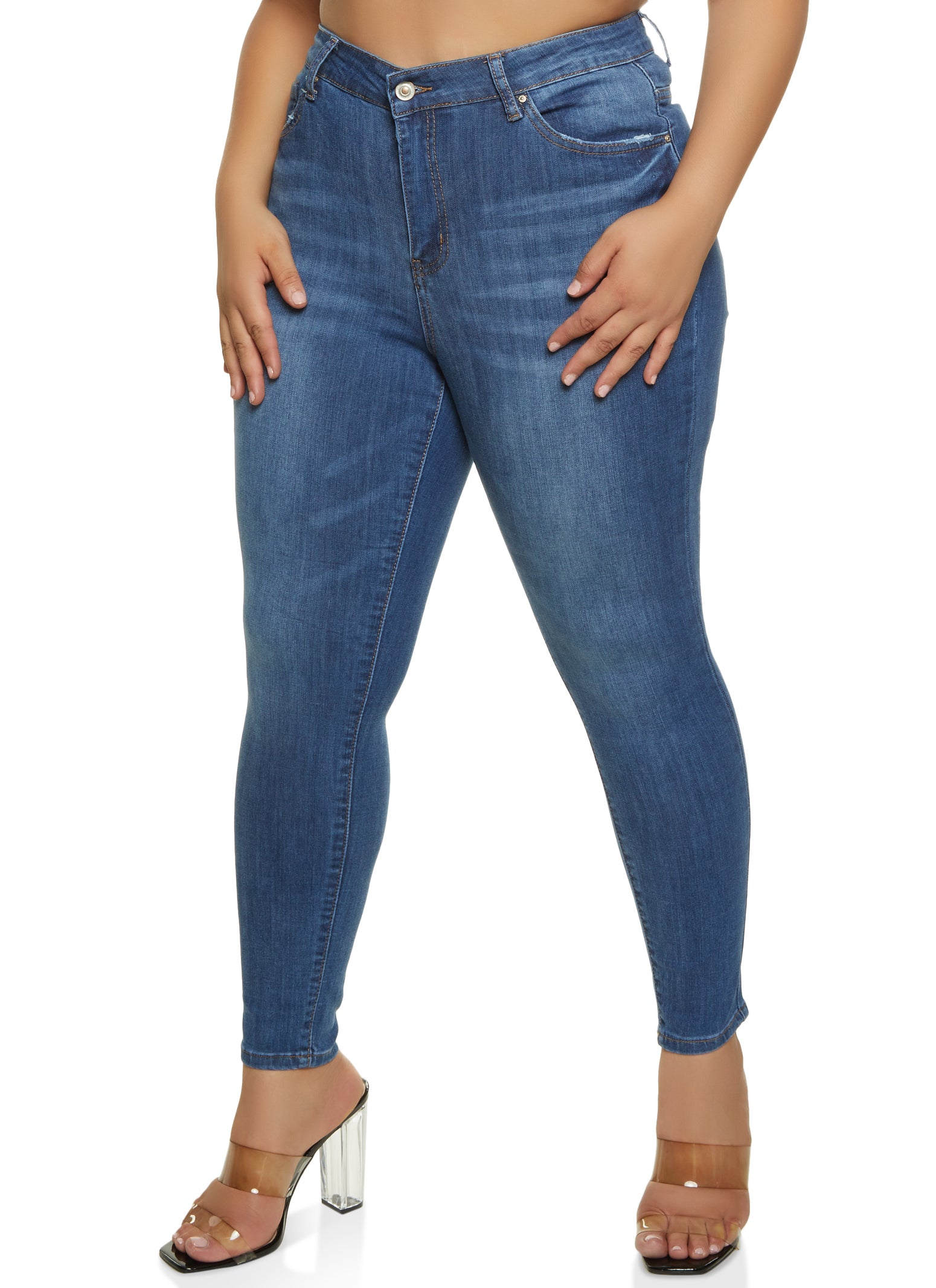Plus Size WAX Basic Whiskered Skinny Jeans