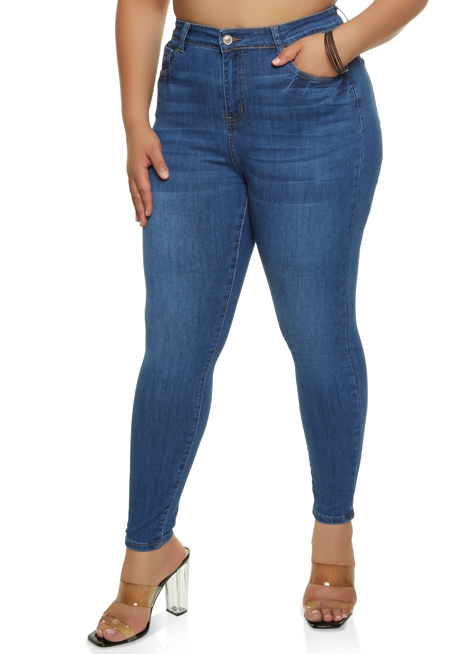 Plus Size WAX High Waist Whiskered Skinny Jeans