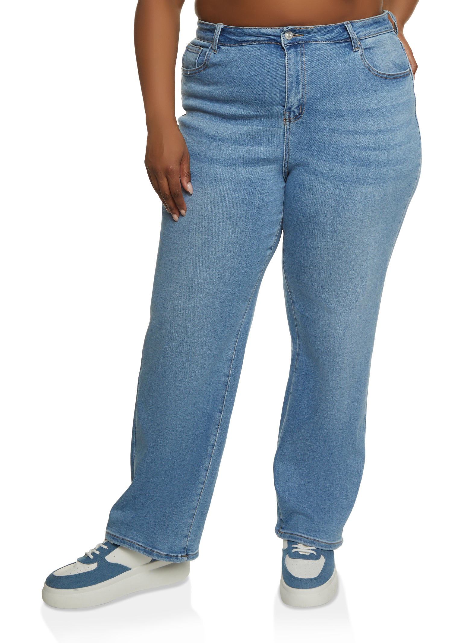 Plus Size WAX Straight Wide Leg Jeans - Medium Wash