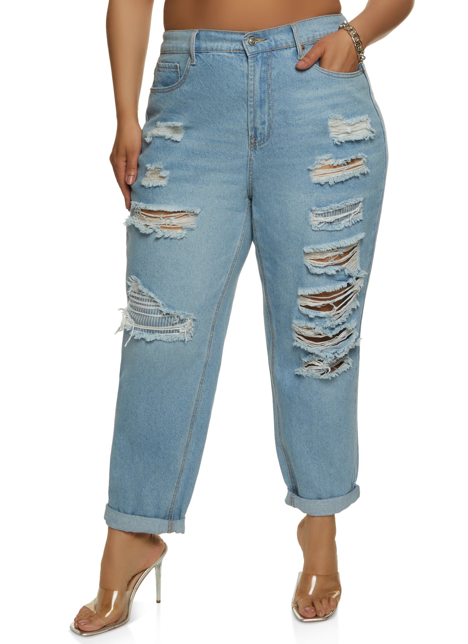 Plus Size WAX Rip and Repair Mom Jeans