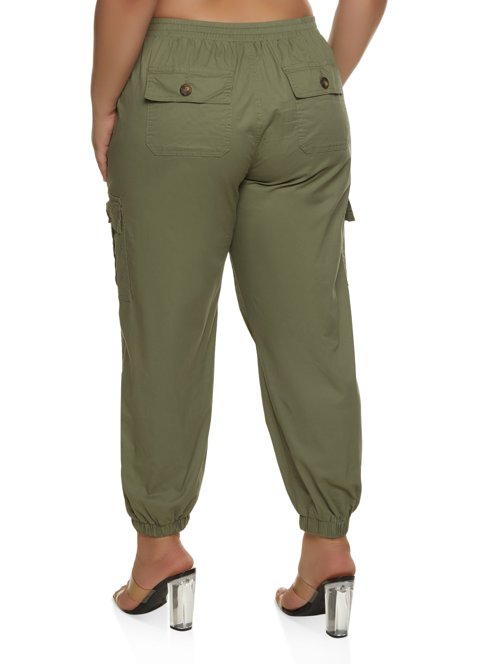 Plus Size Button Detail Cargo Joggers
