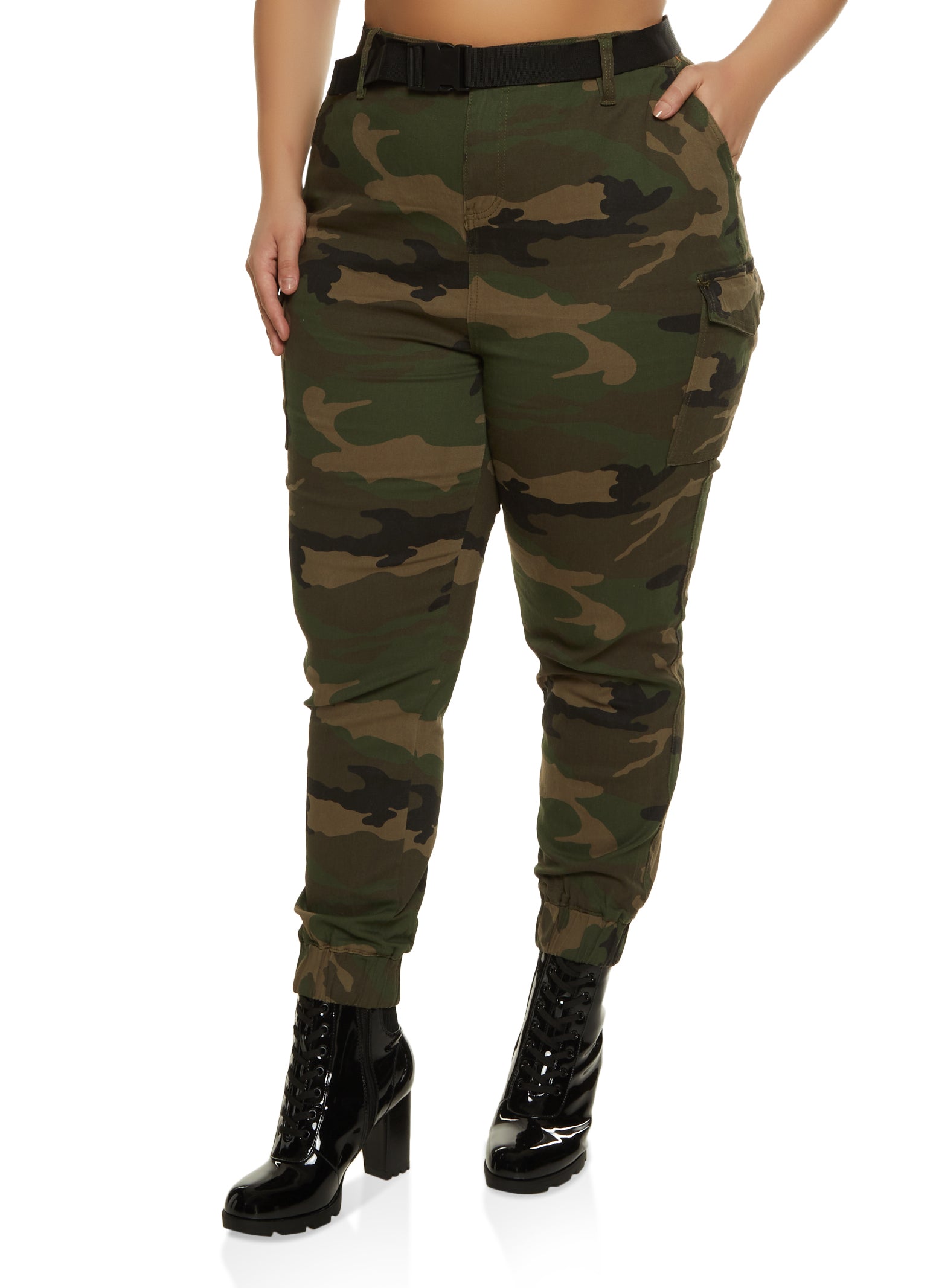 Plus Size Belted Camo Cargo Joggers