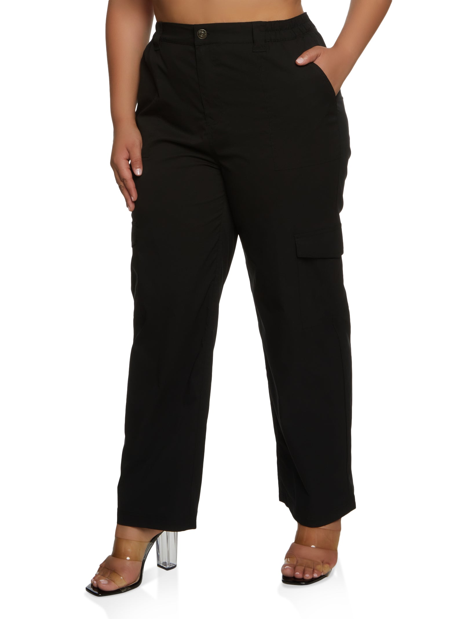 Plus Size Nylon Wide Leg Cargo Pants