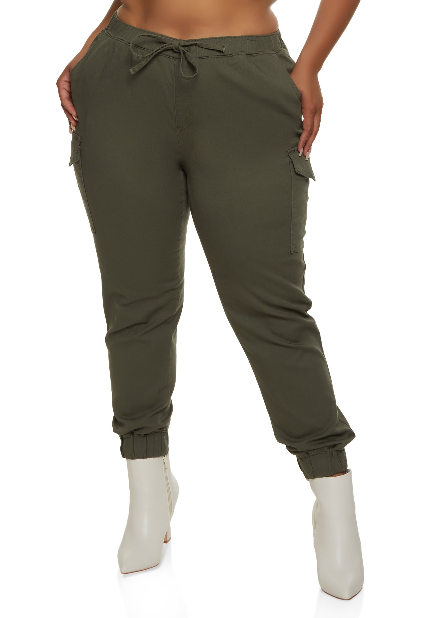 Plus Size Solid Cargo Pocket Joggers