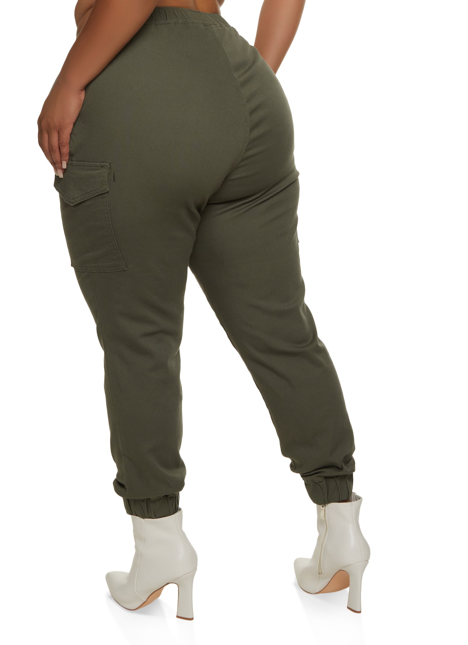 Plus Size Solid Cargo Pocket Joggers - Olive